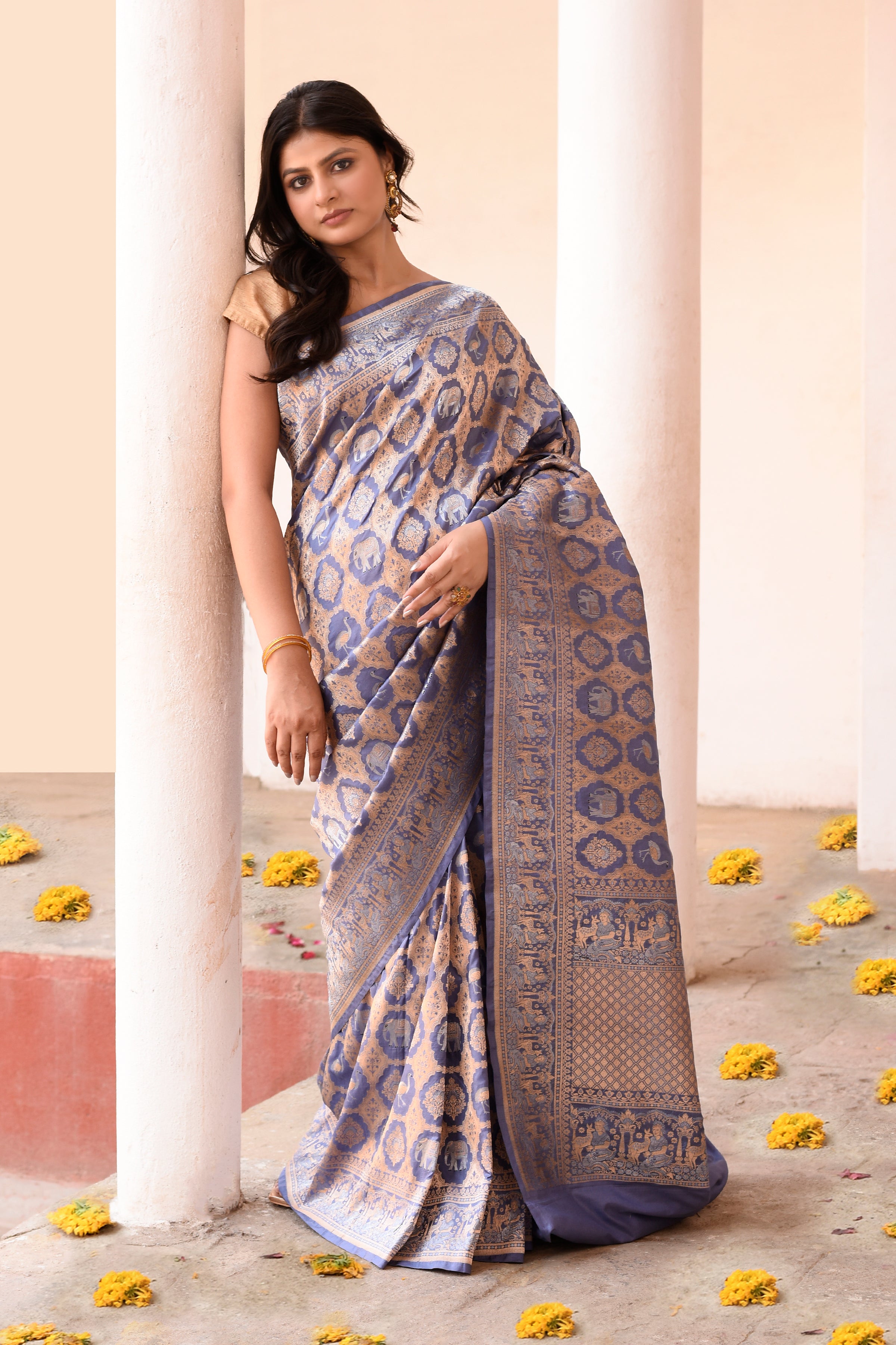 Lavender Handwoven Pure Banarasi Katan Silk Saree