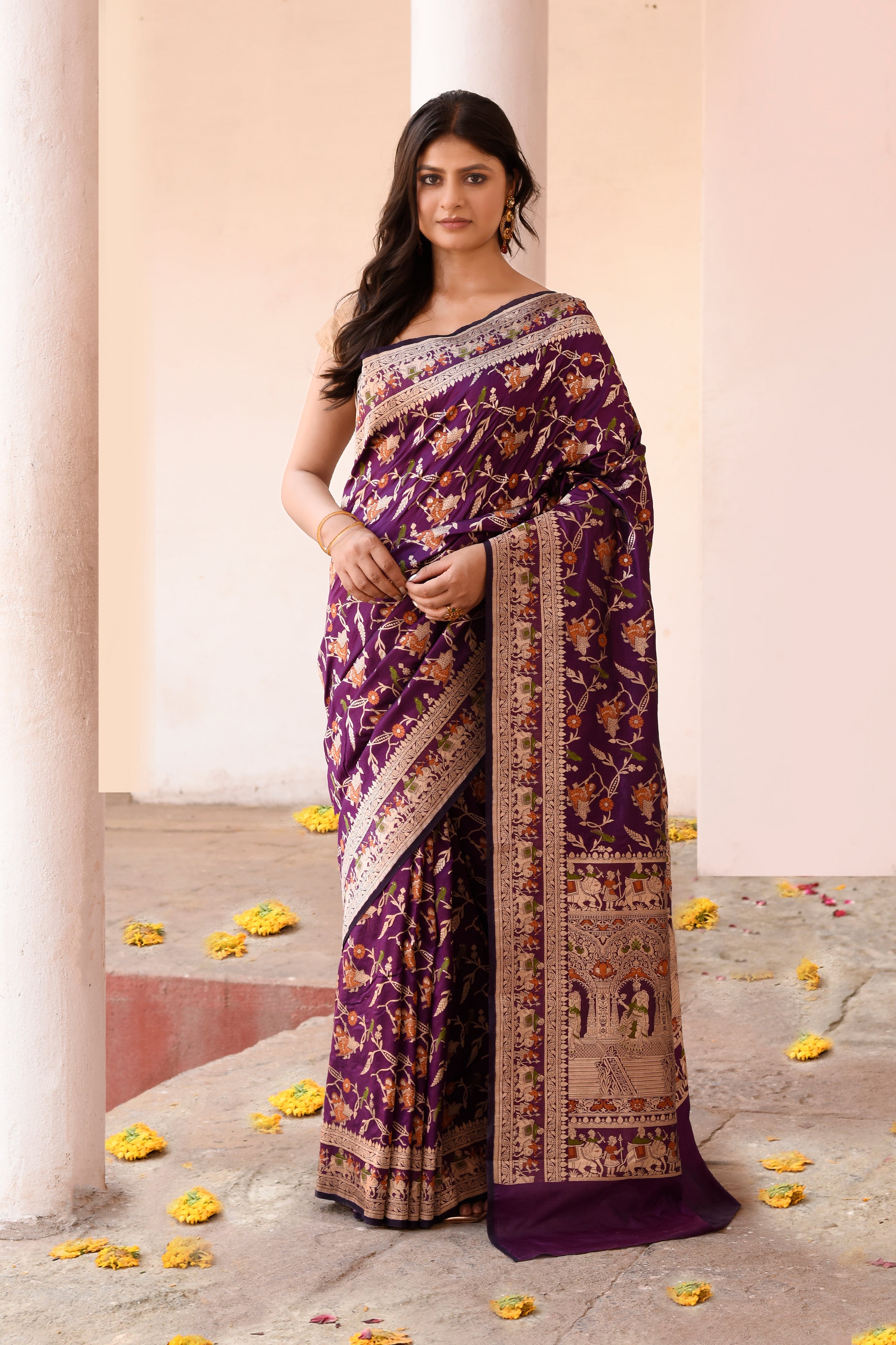 Plum Purple Handwoven Pure Banarasi Katan Silk Saree
