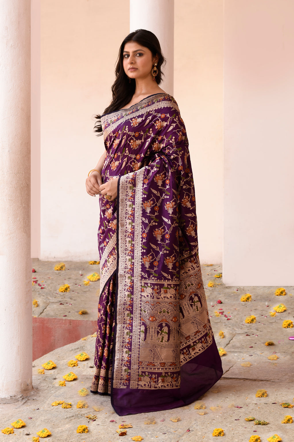 Plum Purple Handwoven Pure Banarasi Katan Silk Saree