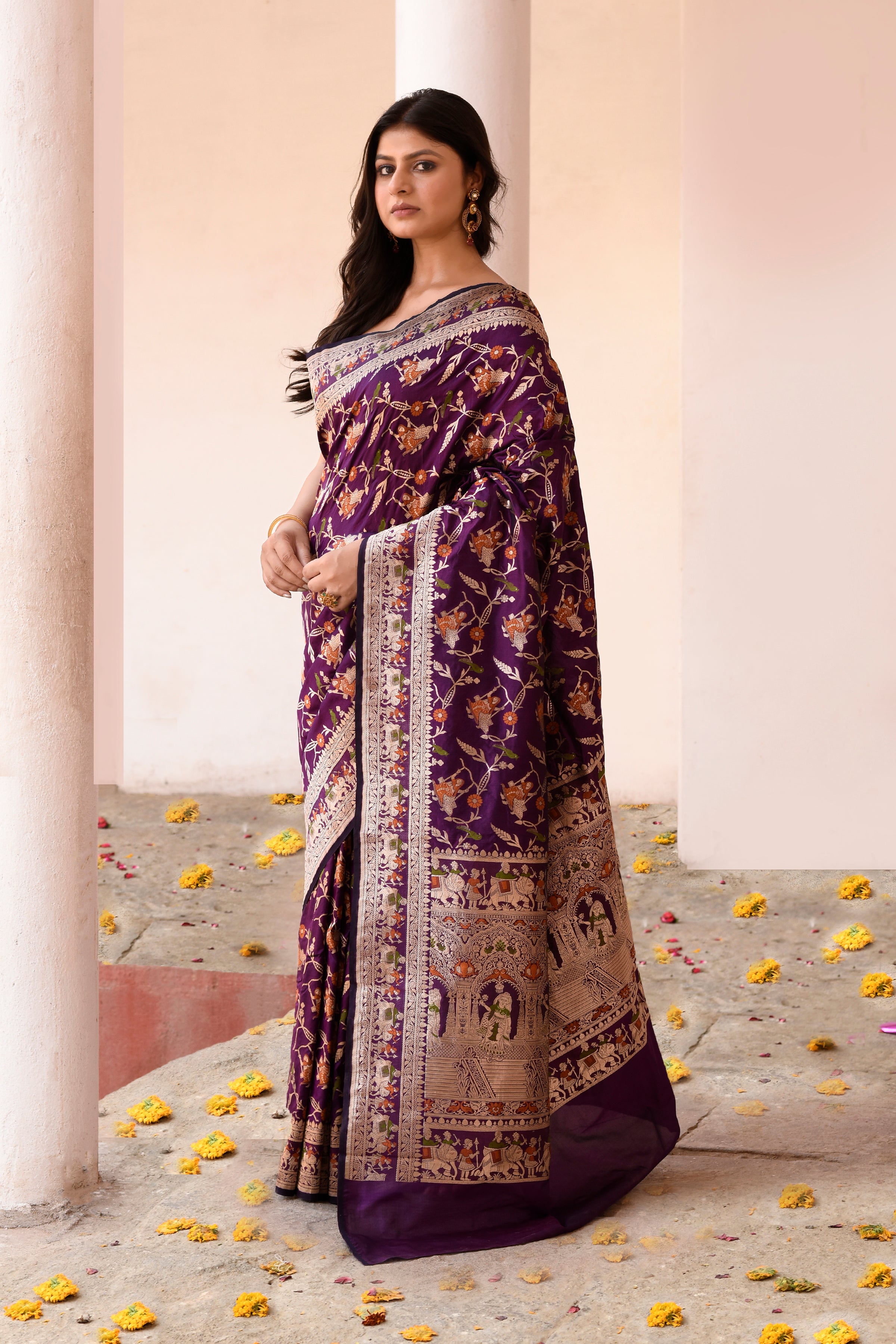 Plum Purple Handwoven Pure Banarasi Katan Silk Saree