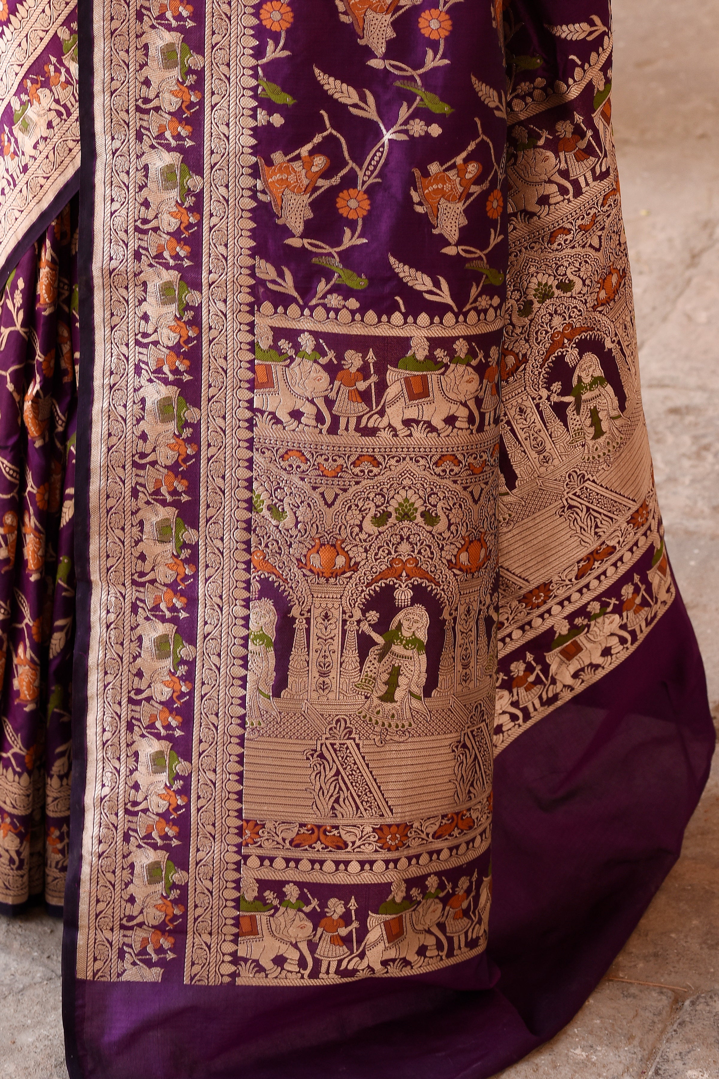 Plum Purple Handwoven Pure Banarasi Katan Silk Saree