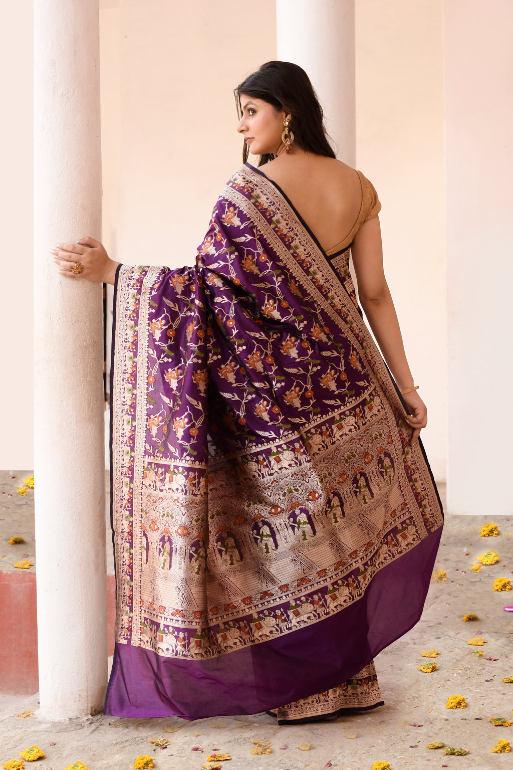 Plum Purple Handwoven Pure Banarasi Katan Silk Saree