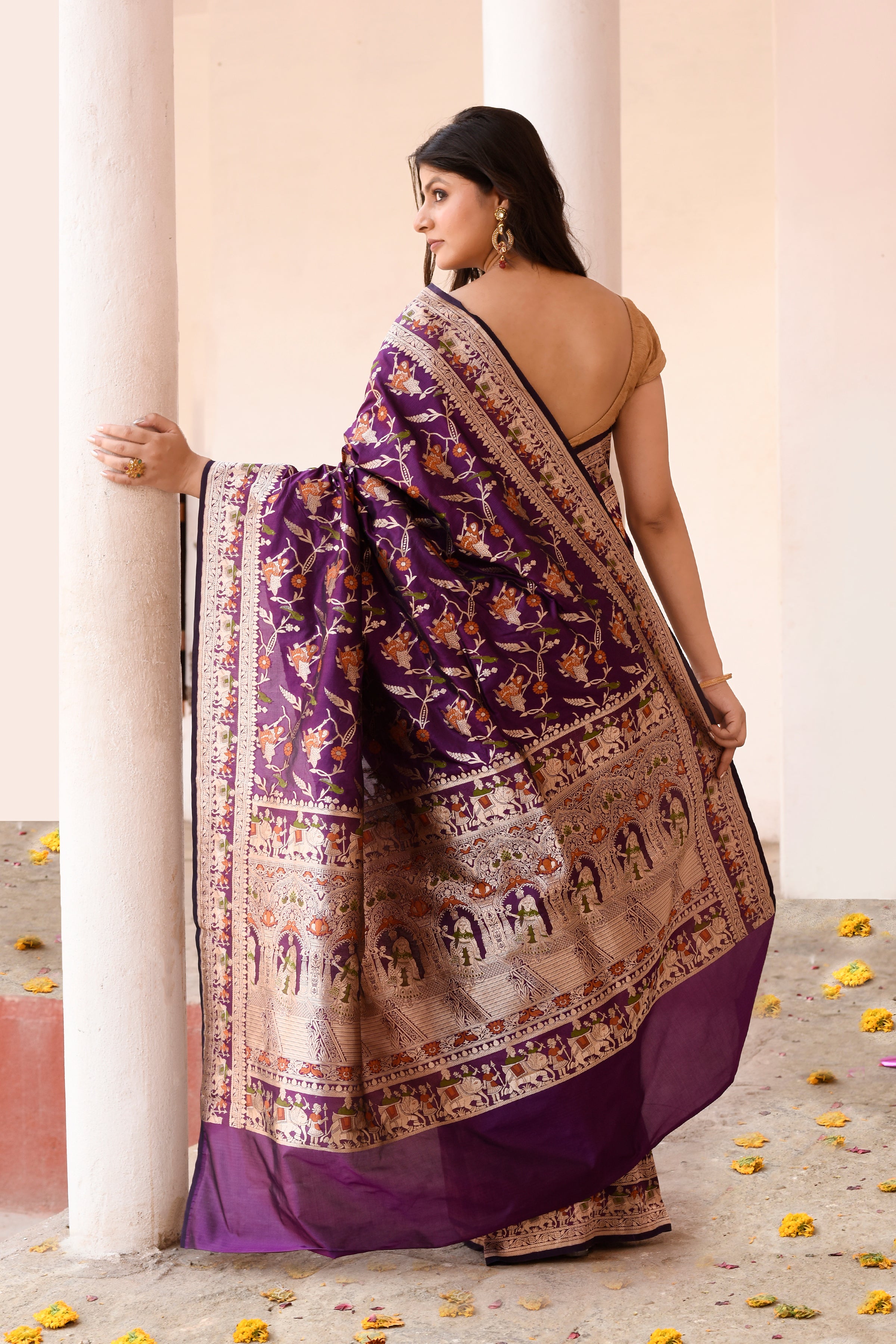 Plum Purple Handwoven Pure Banarasi Katan Silk Saree