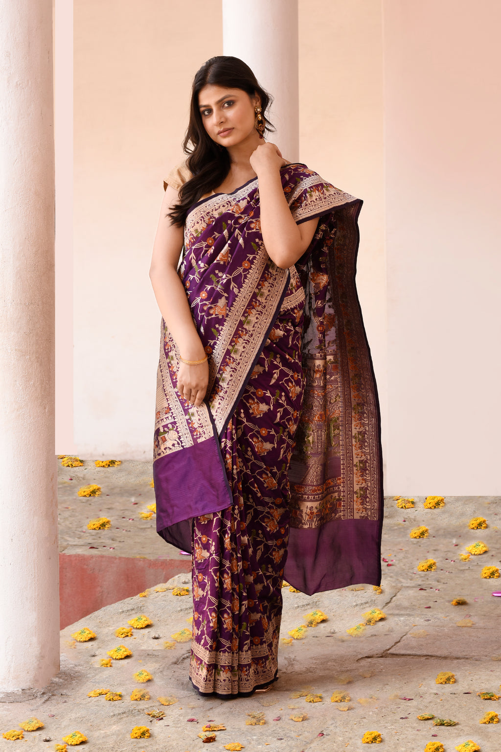 Plum Purple Handwoven Pure Banarasi Katan Silk Saree