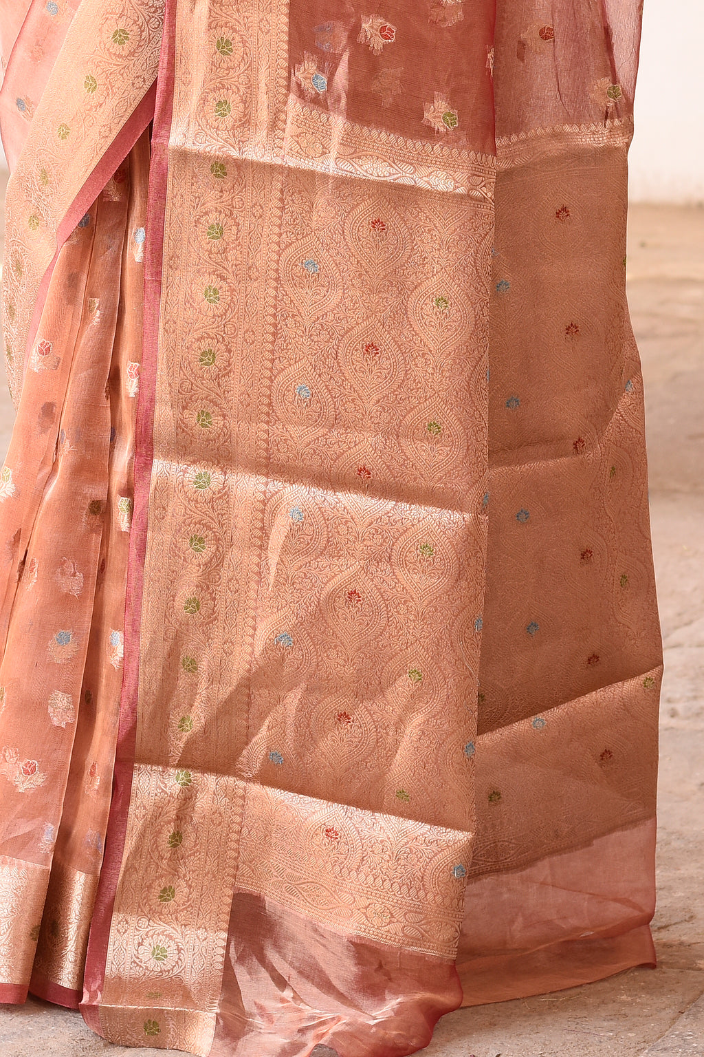 Rose Gold Pure Tissue Saree with All-Over Buti