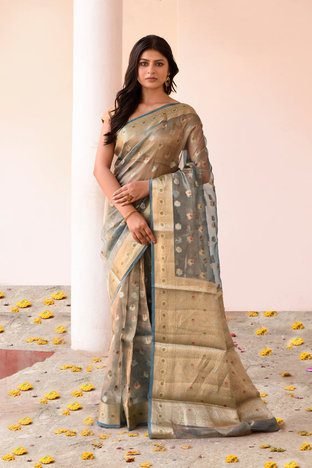 Grey Pure Tissue Silk Saree