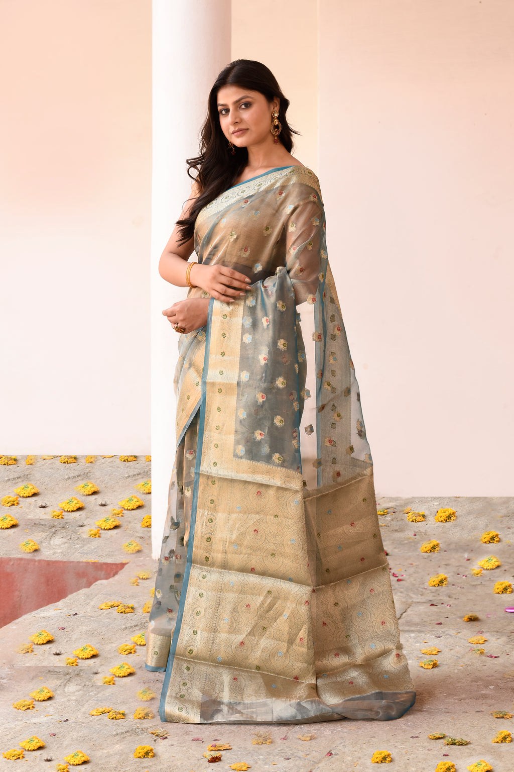 Grey Pure Tissue Silk Saree