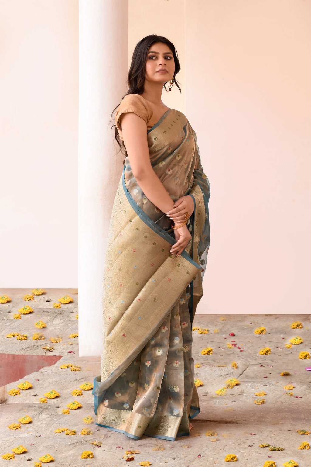 Grey Pure Tissue Silk Saree
