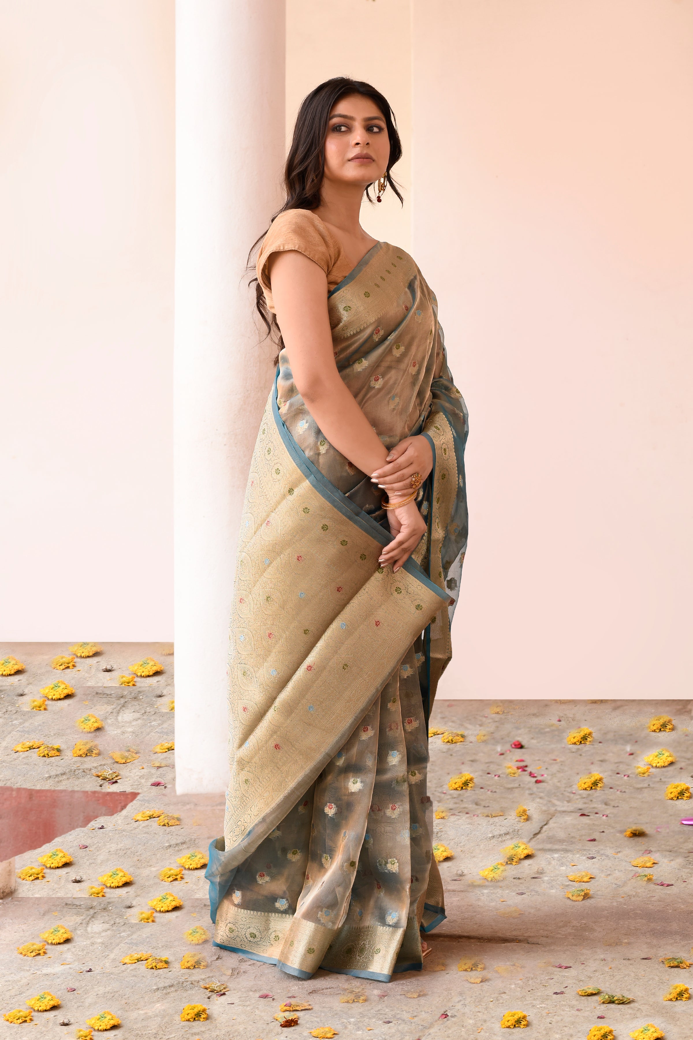 Grey Pure Tissue Silk Saree