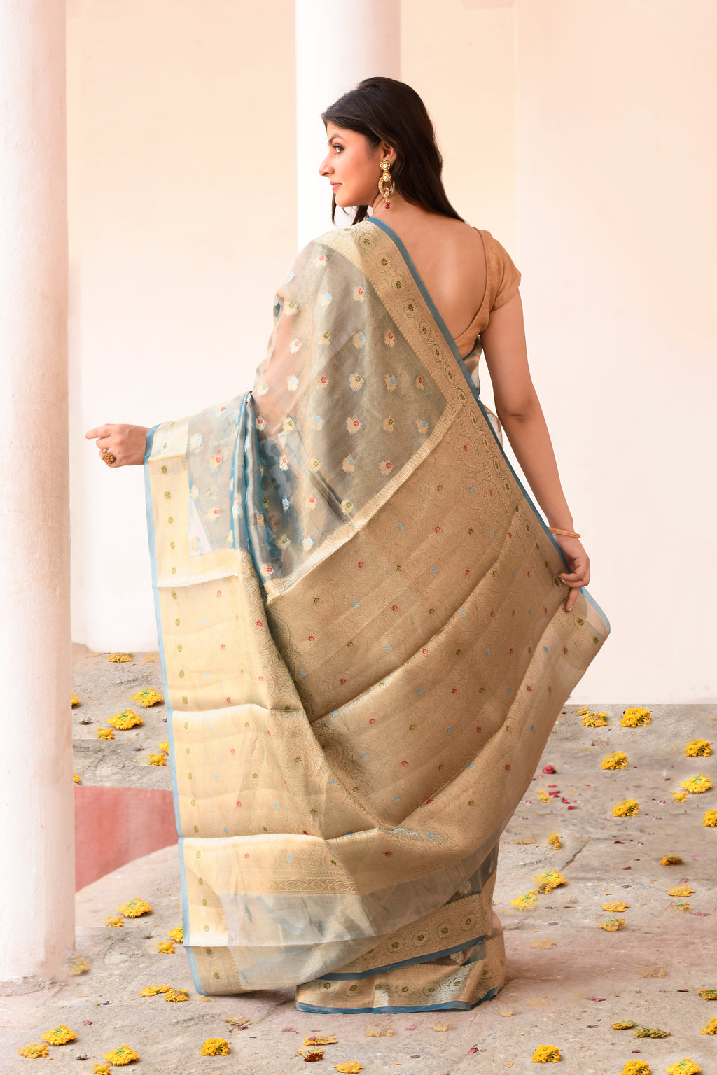 Grey Pure Tissue Silk Saree