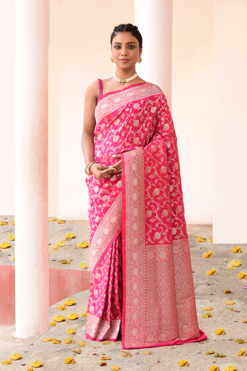 Hot Pink Banarasi Silk Saree