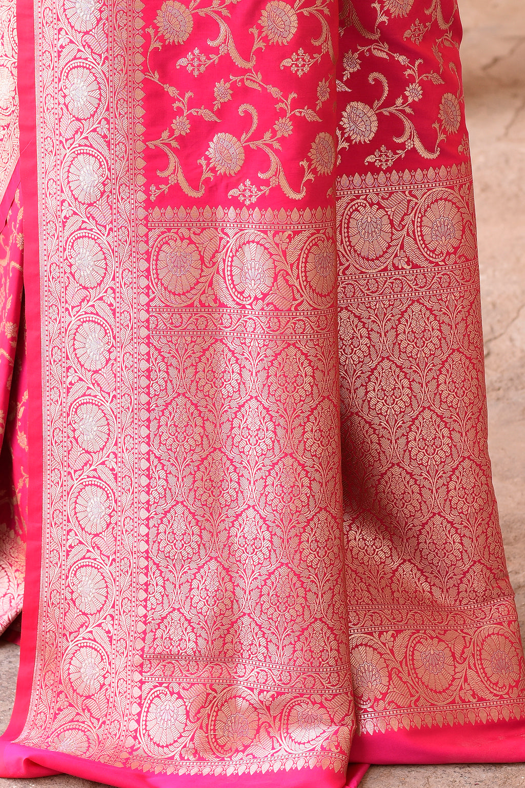 Hot Pink Banarasi Soft Silk Saree
