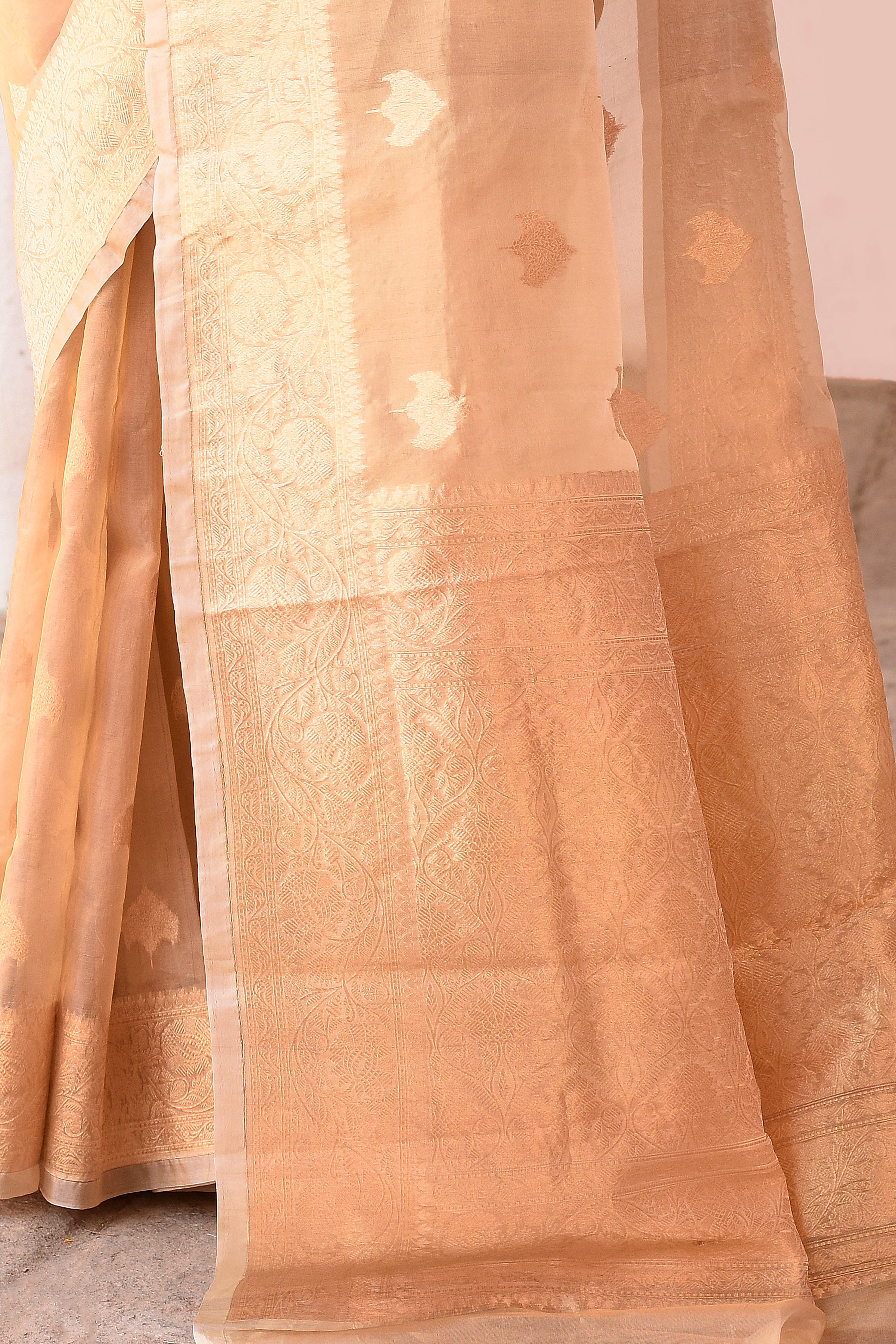 Handwoven Gold Banarasi Kora Tissue Silk Saree