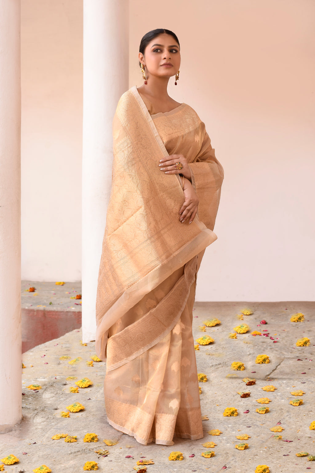 Handwoven Gold Banarasi Kora Tissue Silk Saree