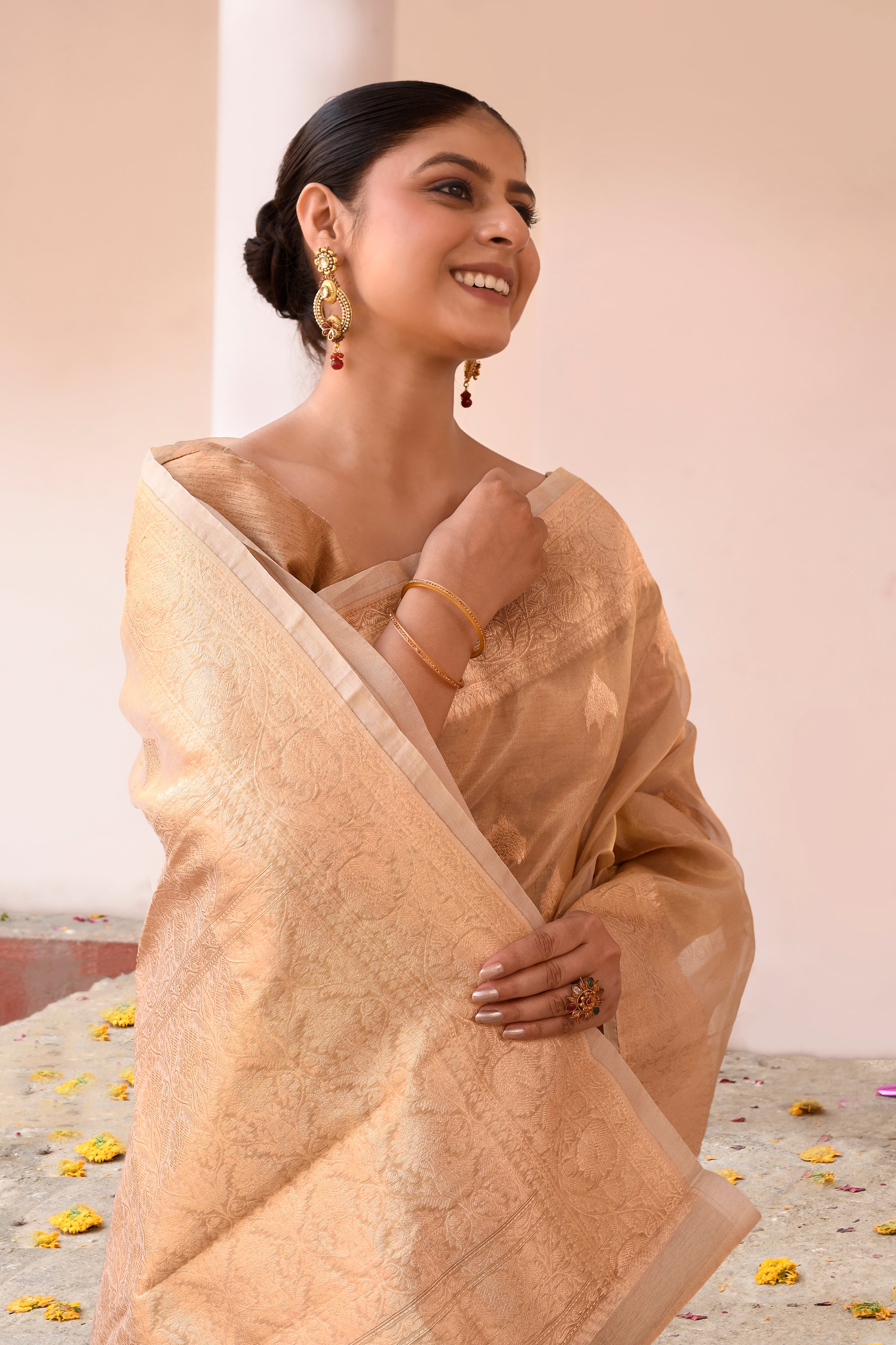 Handwoven Gold Banarasi Kora Tissue Silk Saree