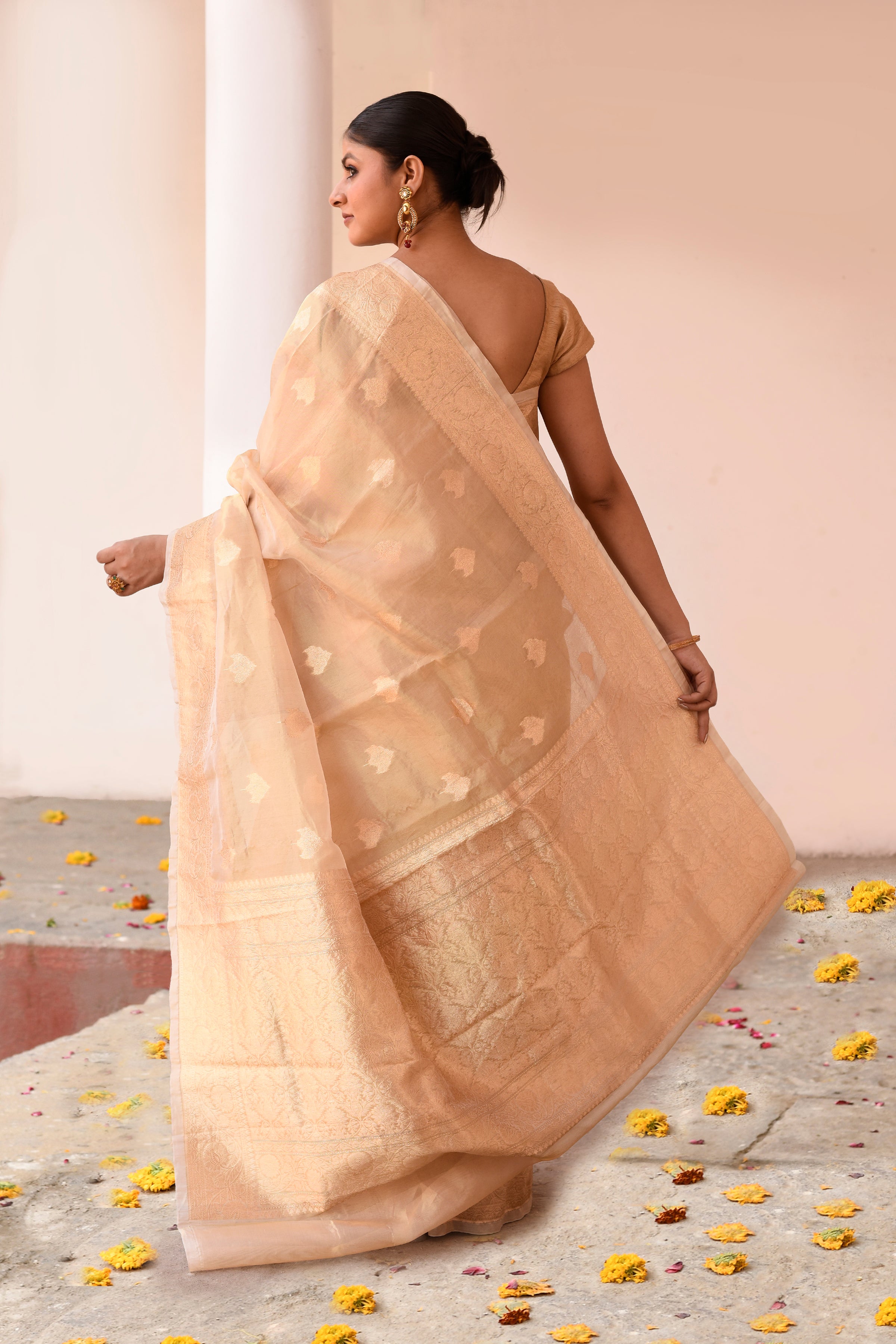 Handwoven Gold Banarasi Kora Tissue Silk Saree