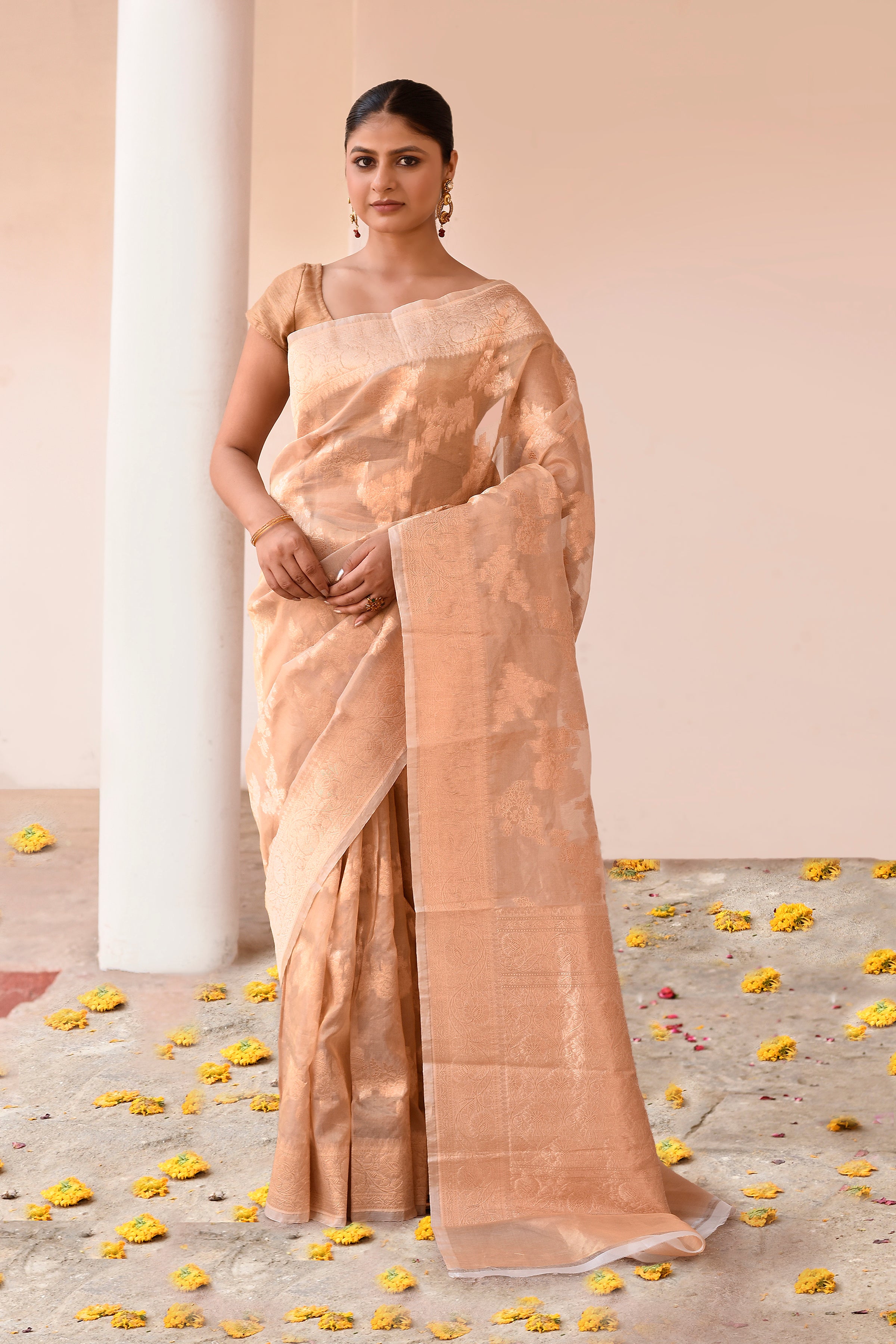 Pure Gold Tissue Banarasi Saree with Zari Motifs & Traditional Border