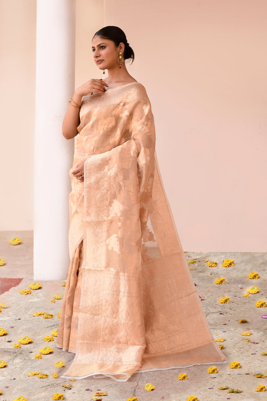 Pure Gold Tissue Banarasi Saree with Zari Motifs & Traditional Border
