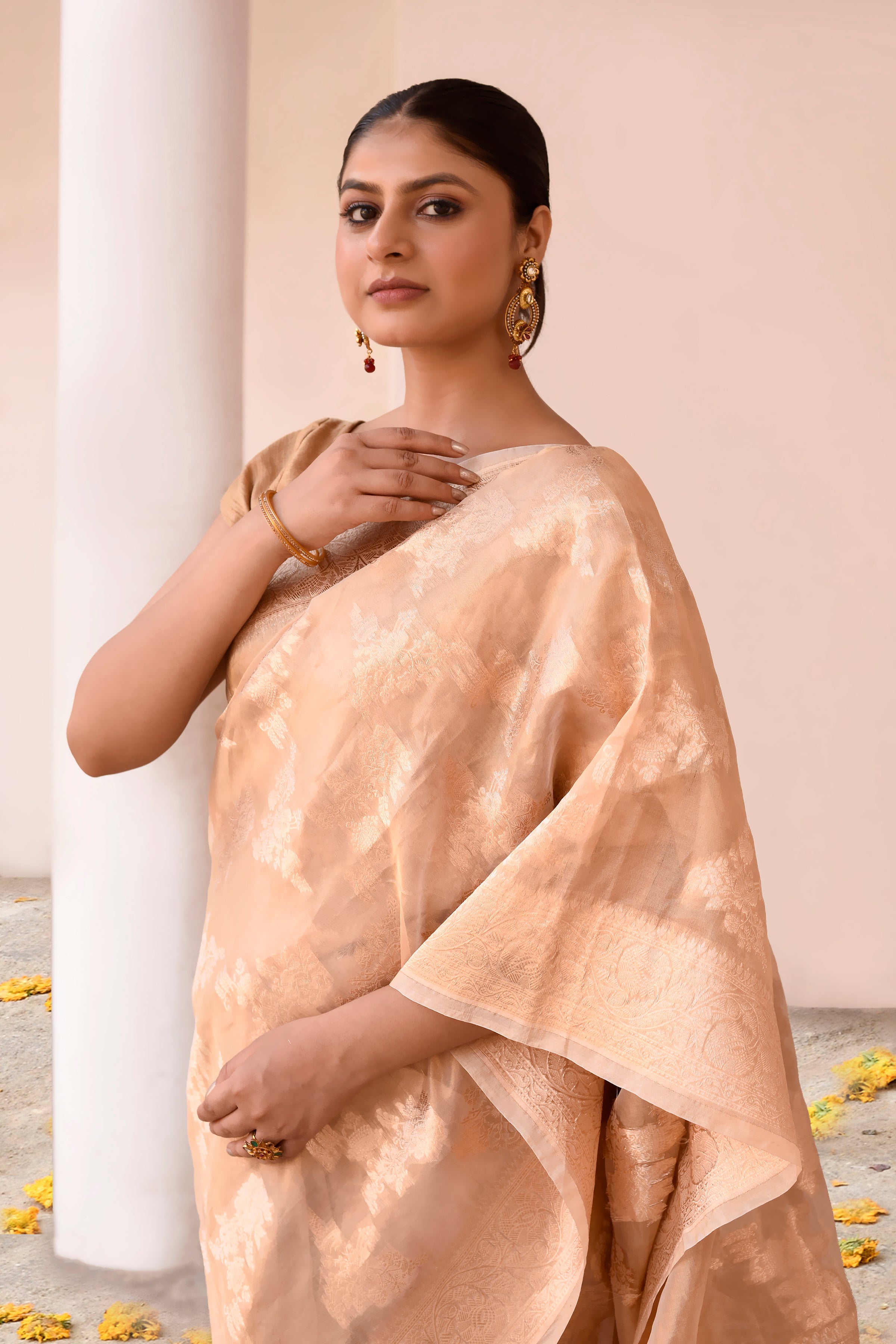 Pure Gold Tissue Banarasi Saree with Zari Motifs & Traditional Border
