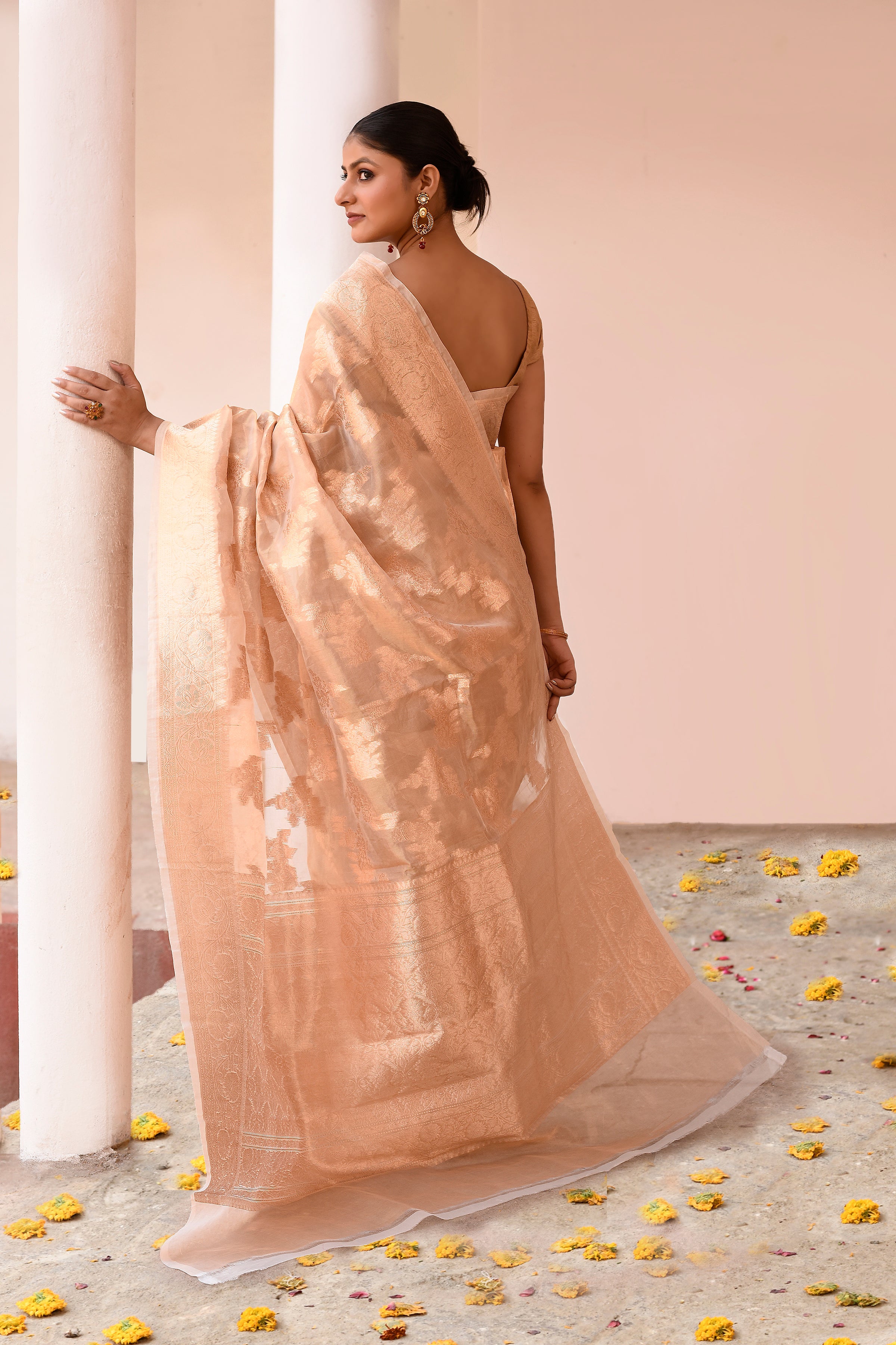 Pure Gold Tissue Banarasi Saree with Zari Motifs & Traditional Border