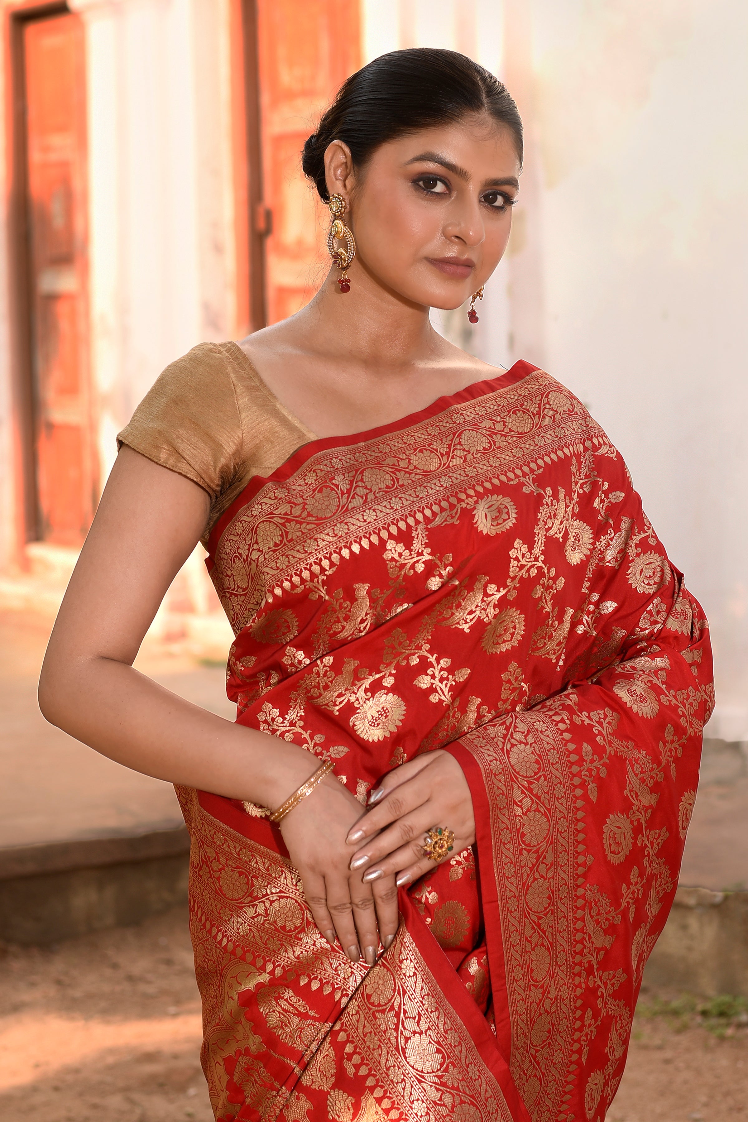 Red Handwoven Banarasi Soft Silk Saree