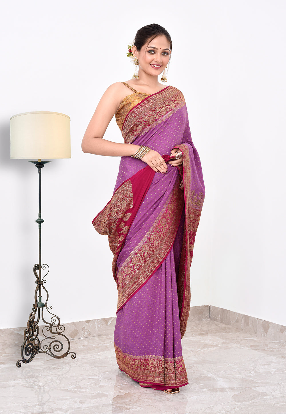 Crepe Silk Handwoven Banaras Saree