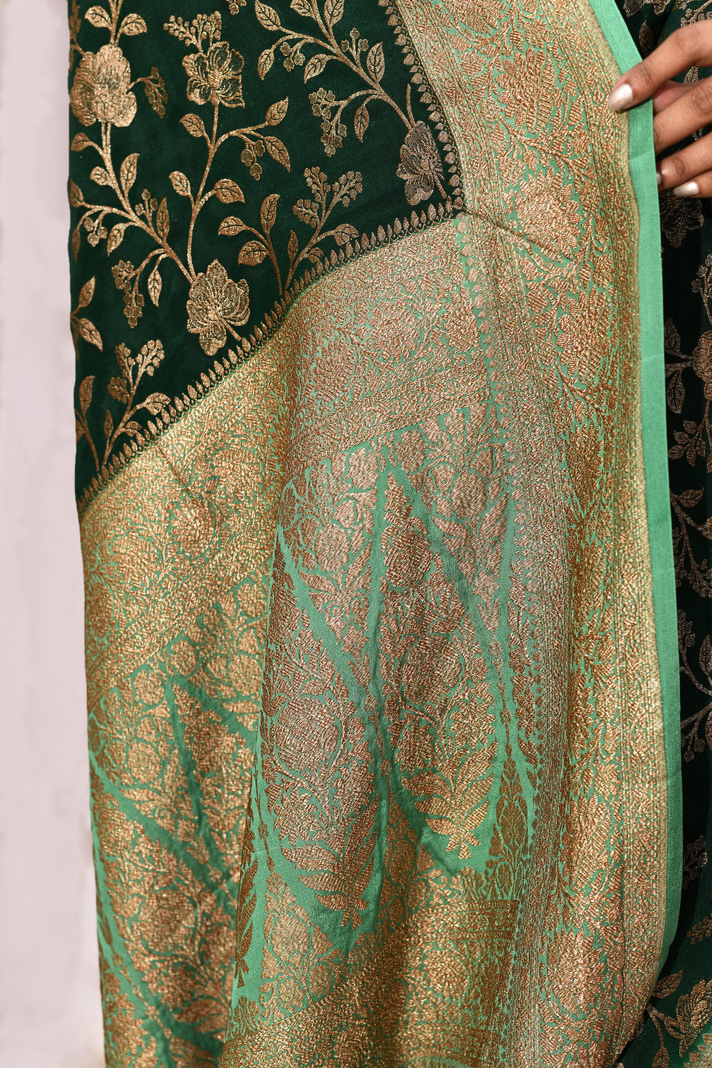 Emerald Green Banarasi Crape Chiffon Silk Saree
