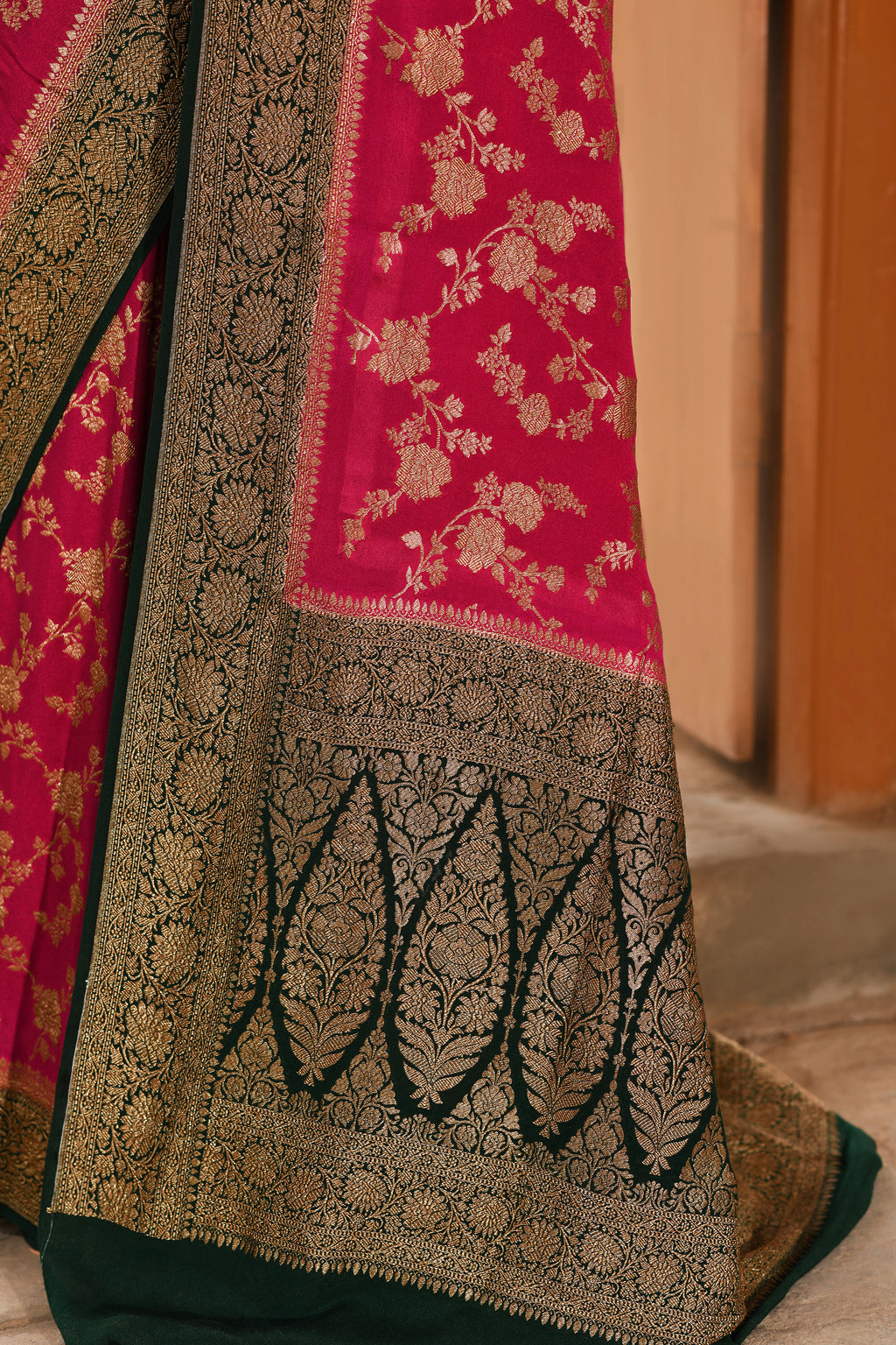Pink Banarasi Crape Chiffon Silk Saree