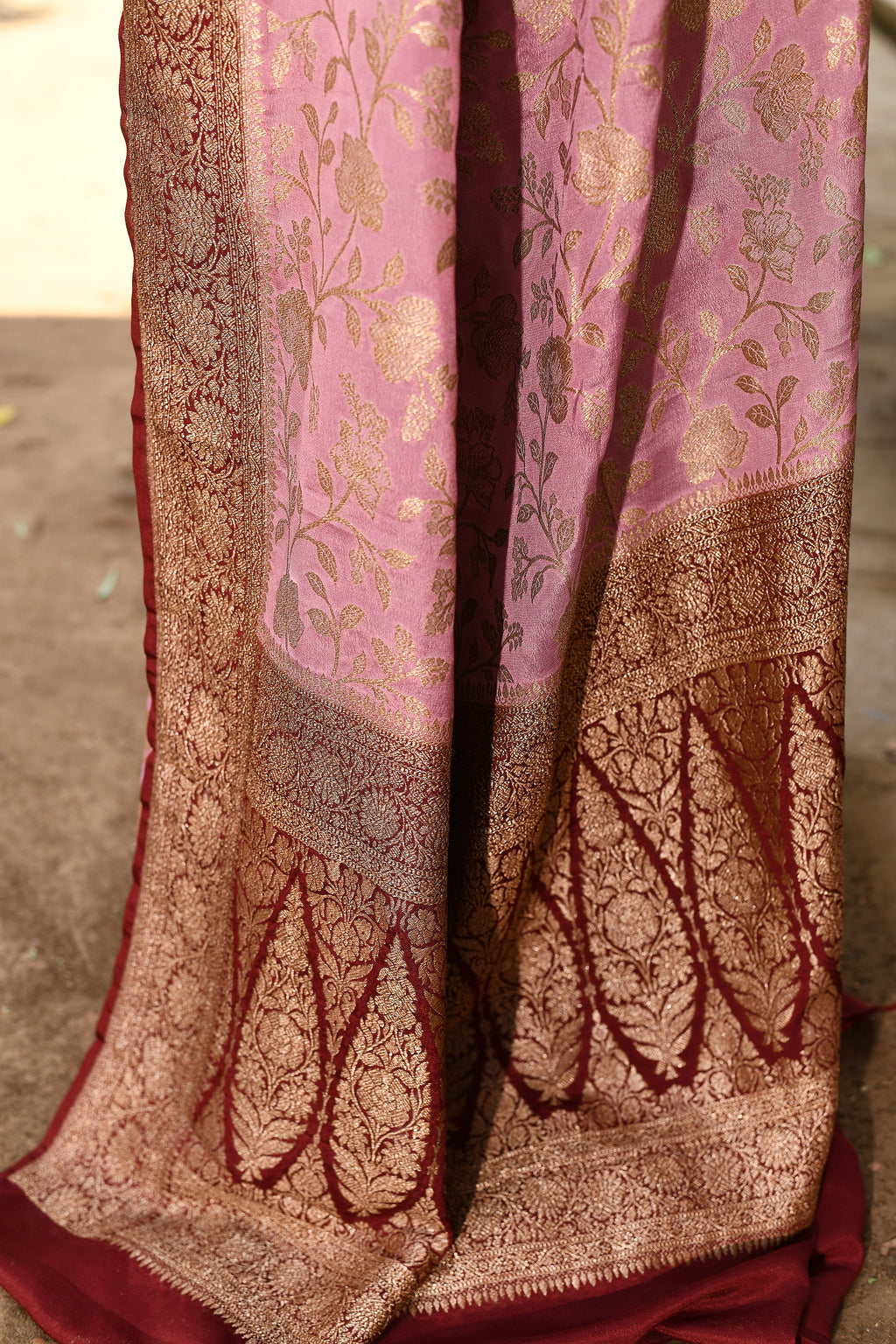 Pink Banarasi Crape Chiffon Silk Saree