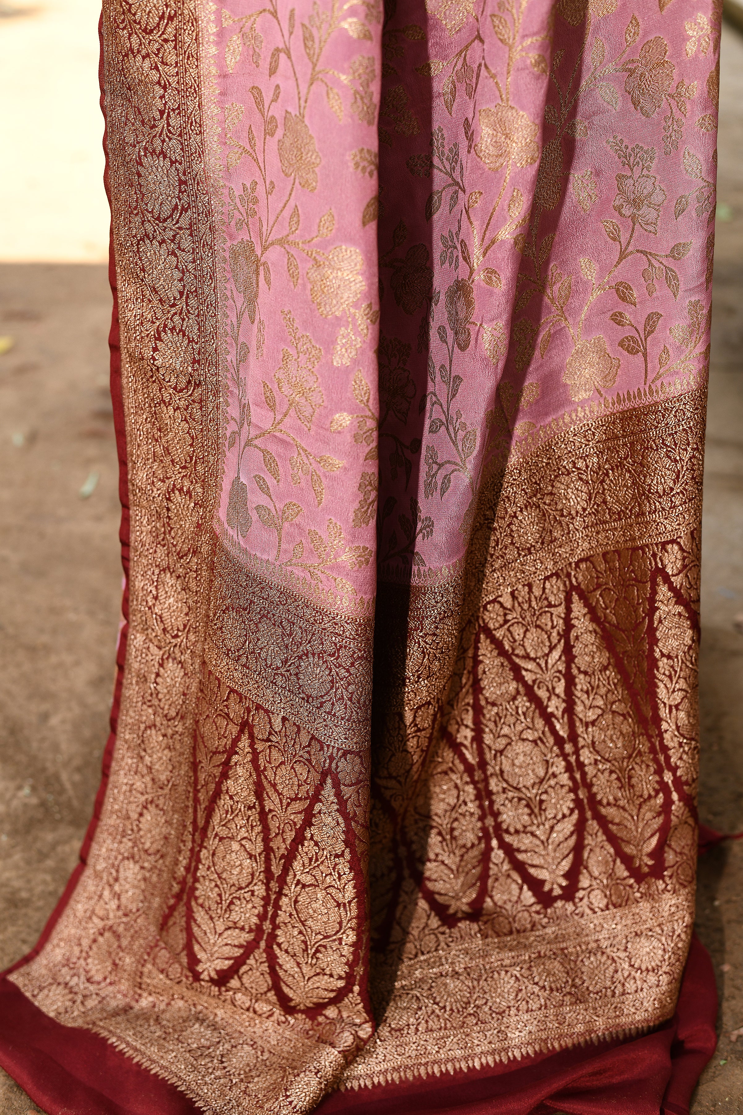 Pink Banarasi Crape Chiffon Silk Saree