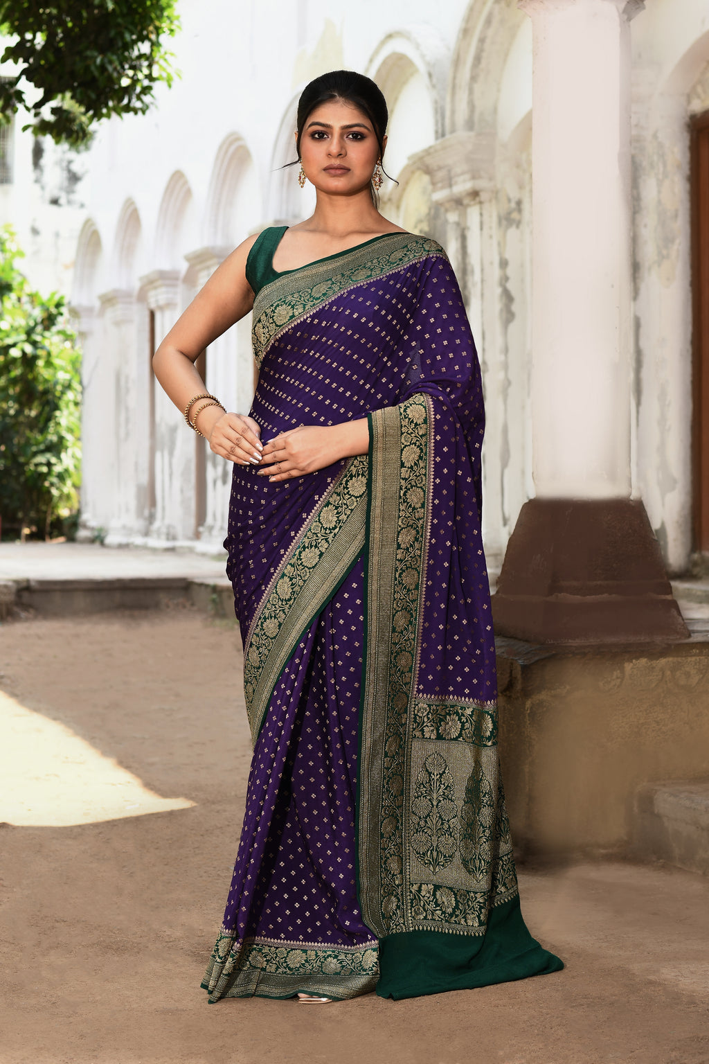 Purple Handwoven Banarasi Crape Chiffon Silk Saree