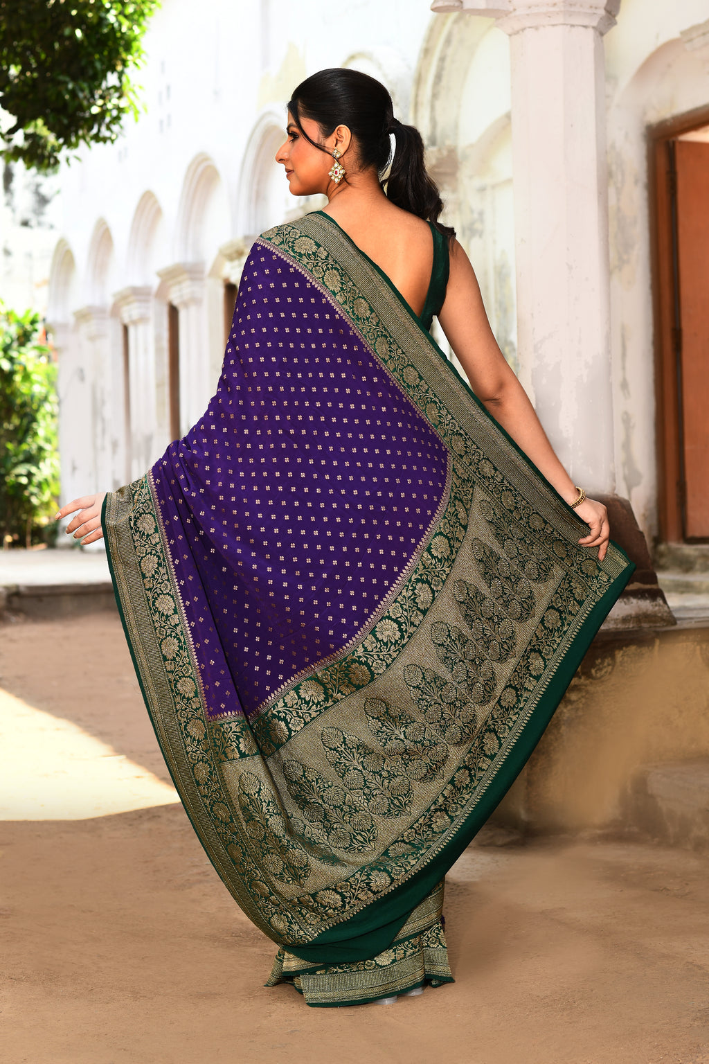 Purple Handwoven Banarasi Crape Chiffon Silk Saree