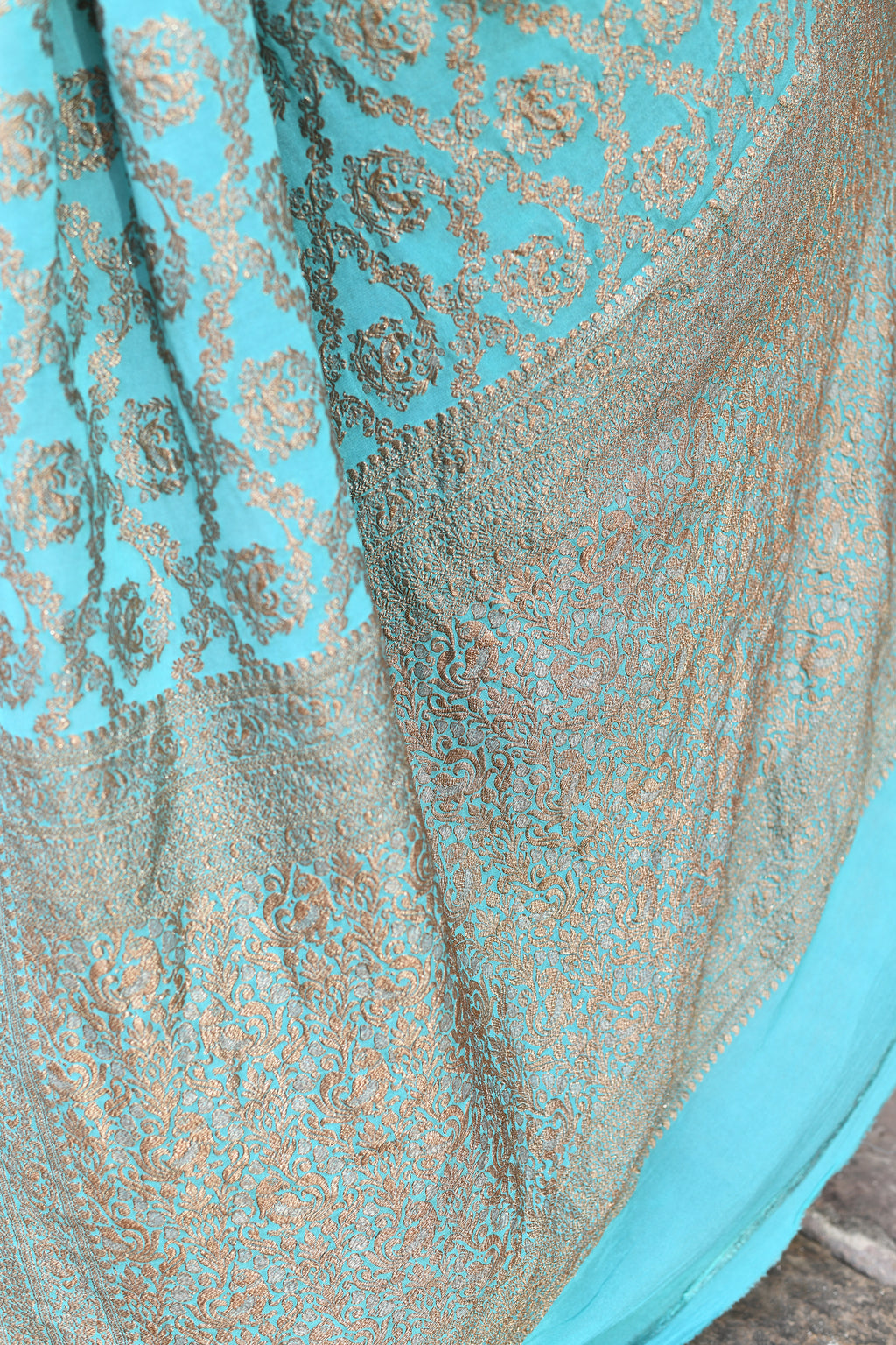 Teal Green Banarasi Crape Chiffon Silk Saree