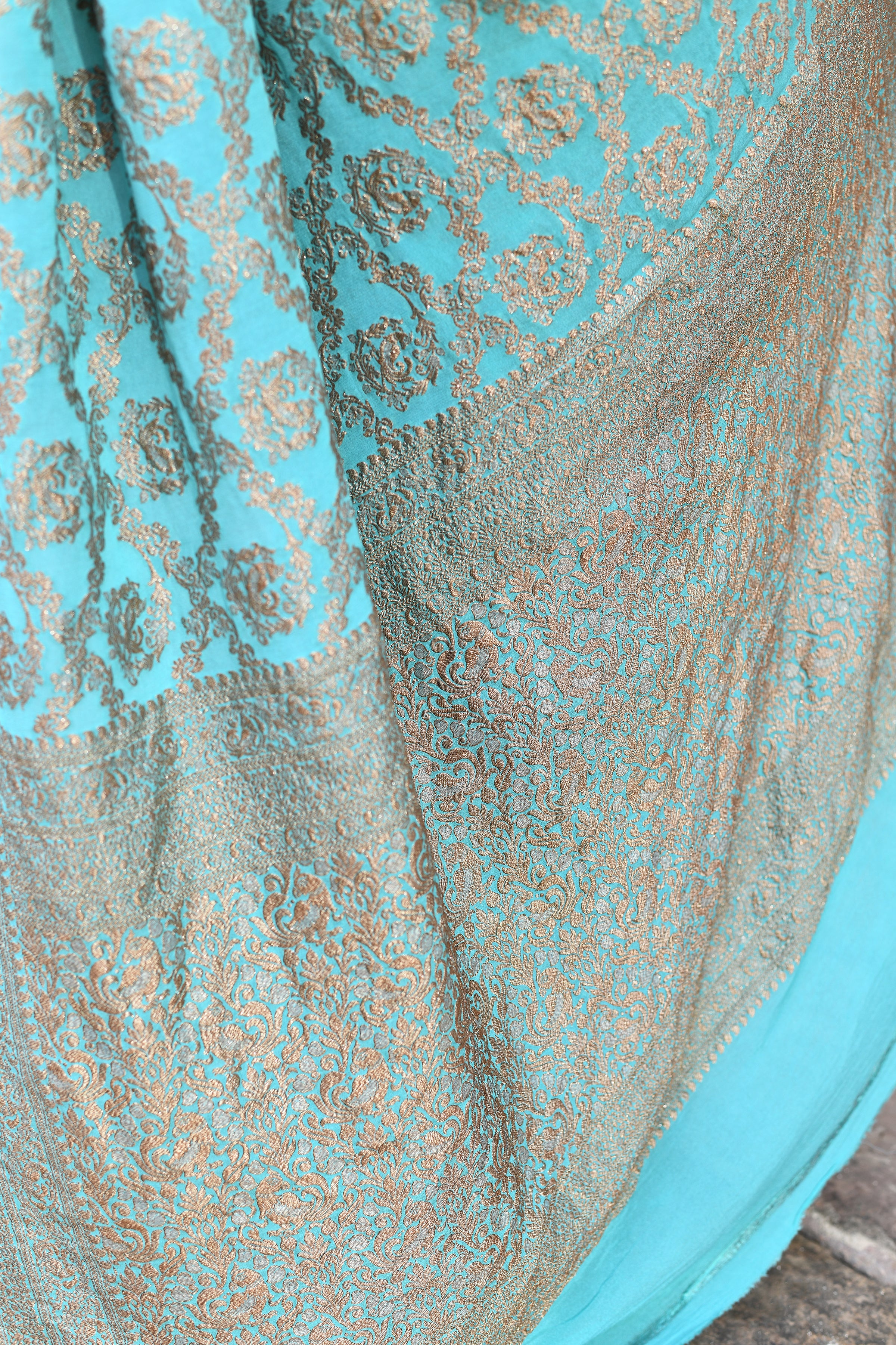 Teal Green Banarasi Crape Chiffon Silk Saree