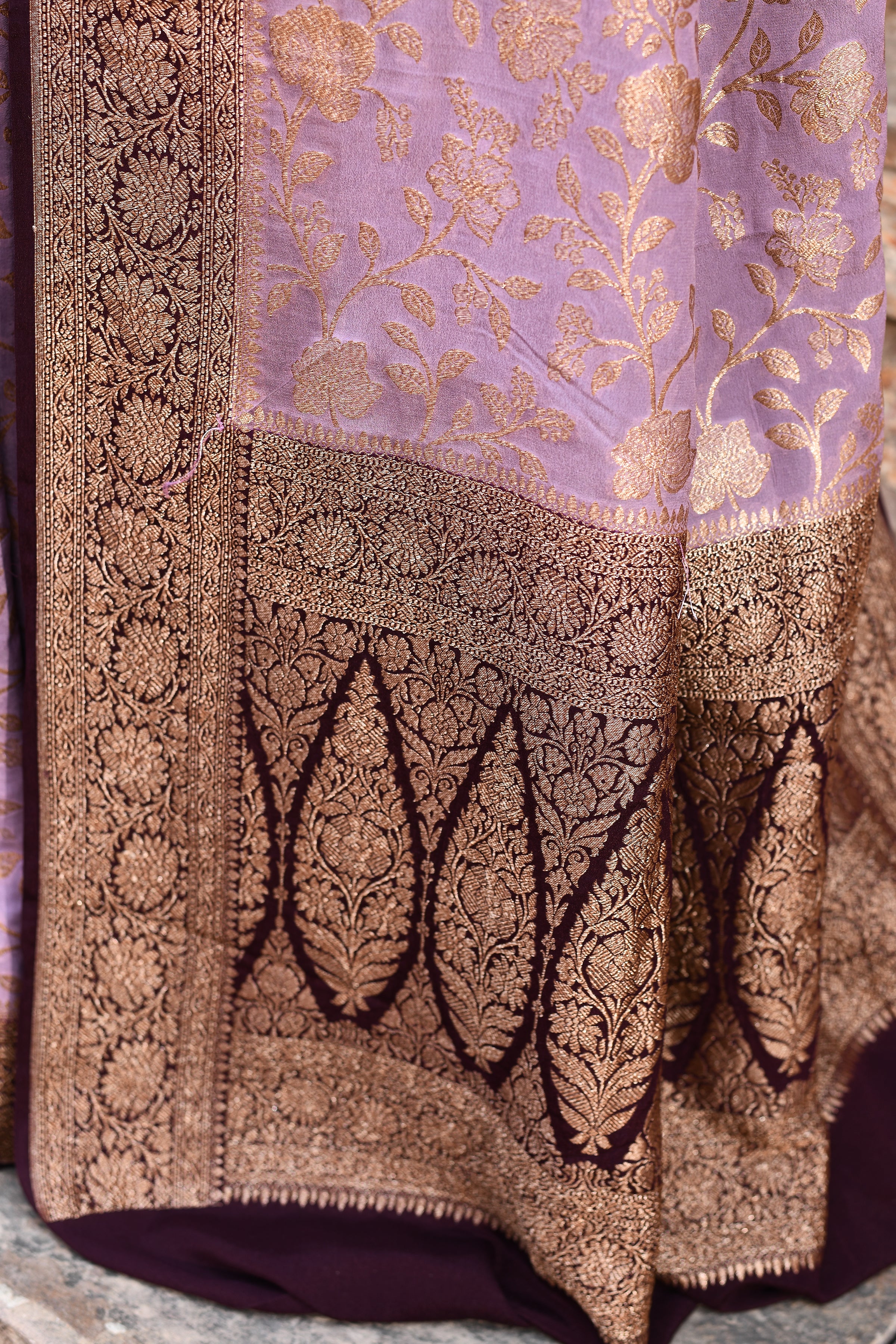 Nude Pink Handwoven Banarasi Crape Chiffon Silk Saree