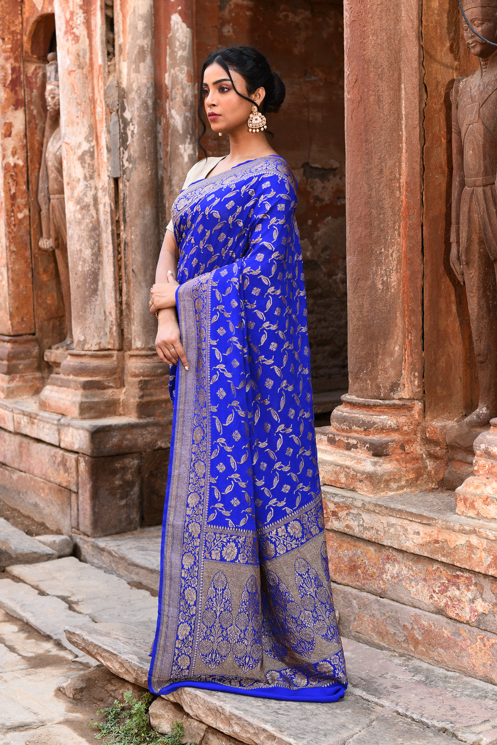 Royal Blue Banarasi Crape Chiffon Silk Saree