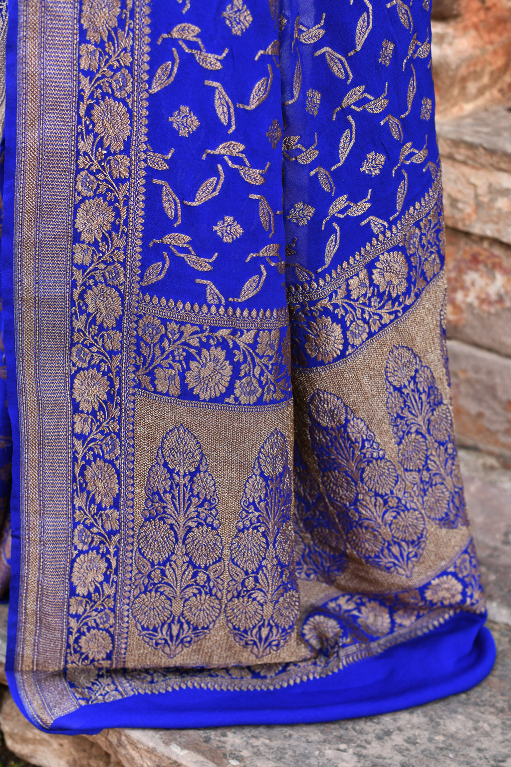 Royal Blue Banarasi Crape Chiffon Silk Saree