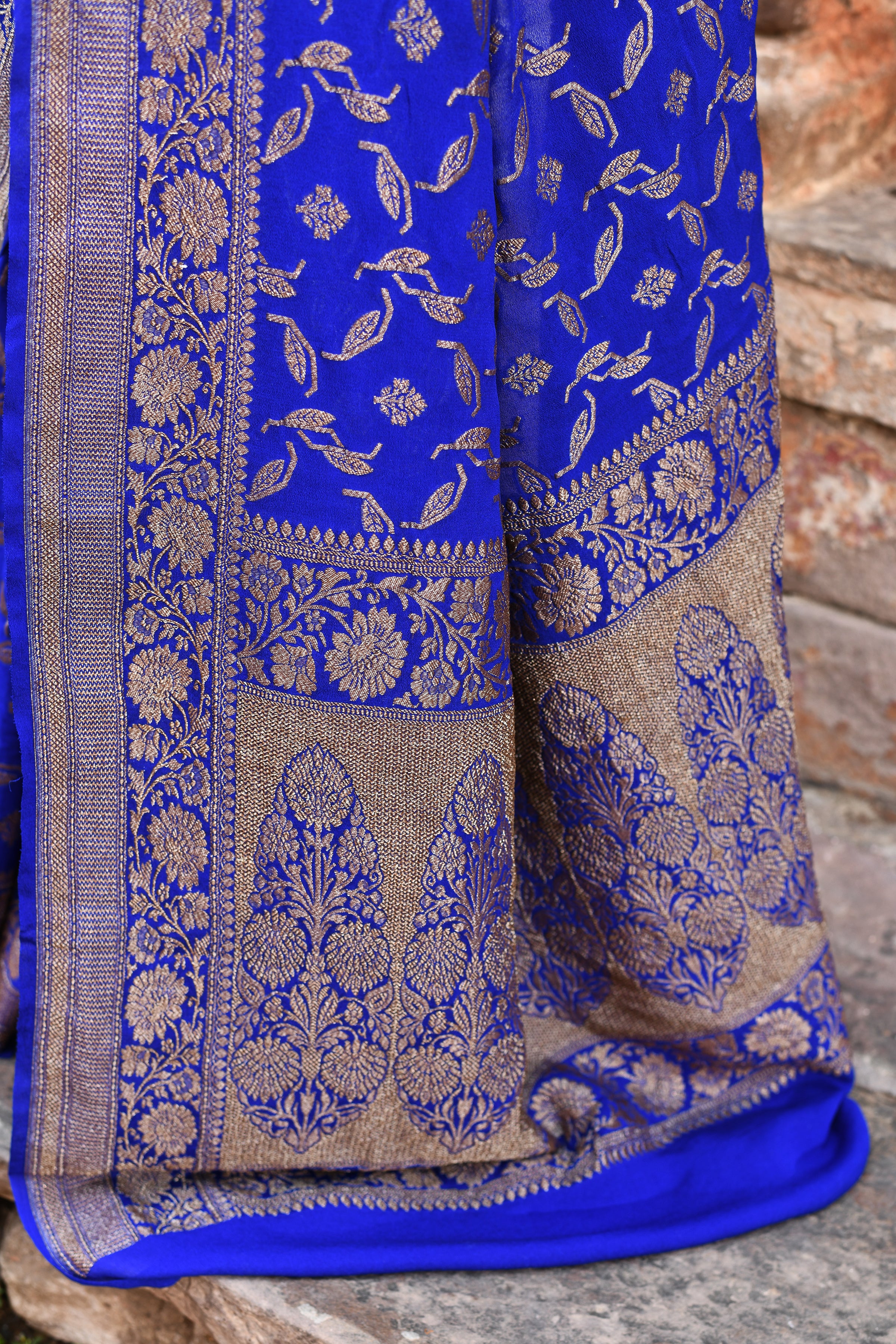 Royal Blue Banarasi Crape Chiffon Silk Saree