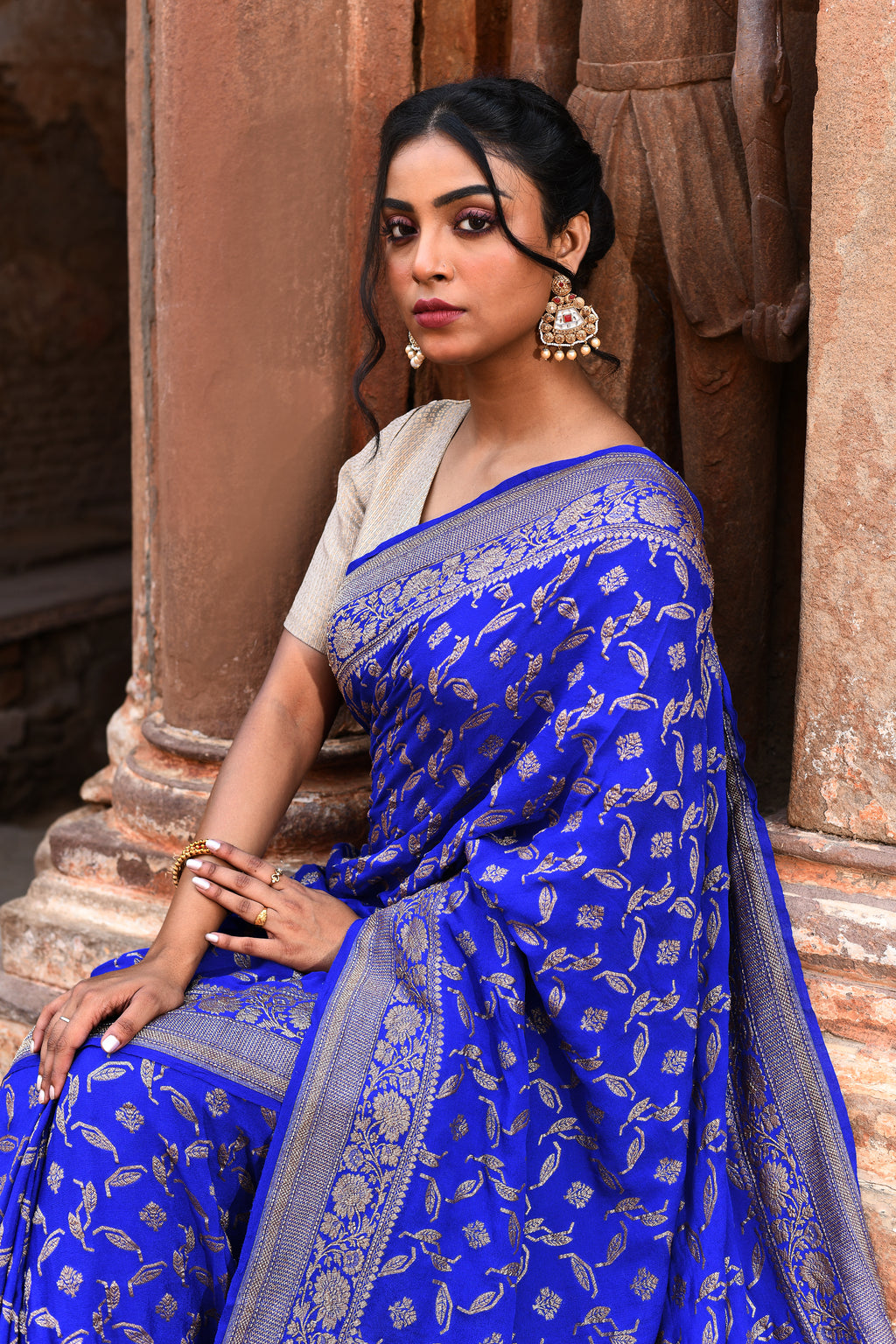 Royal Blue Banarasi Crape Chiffon Silk Saree