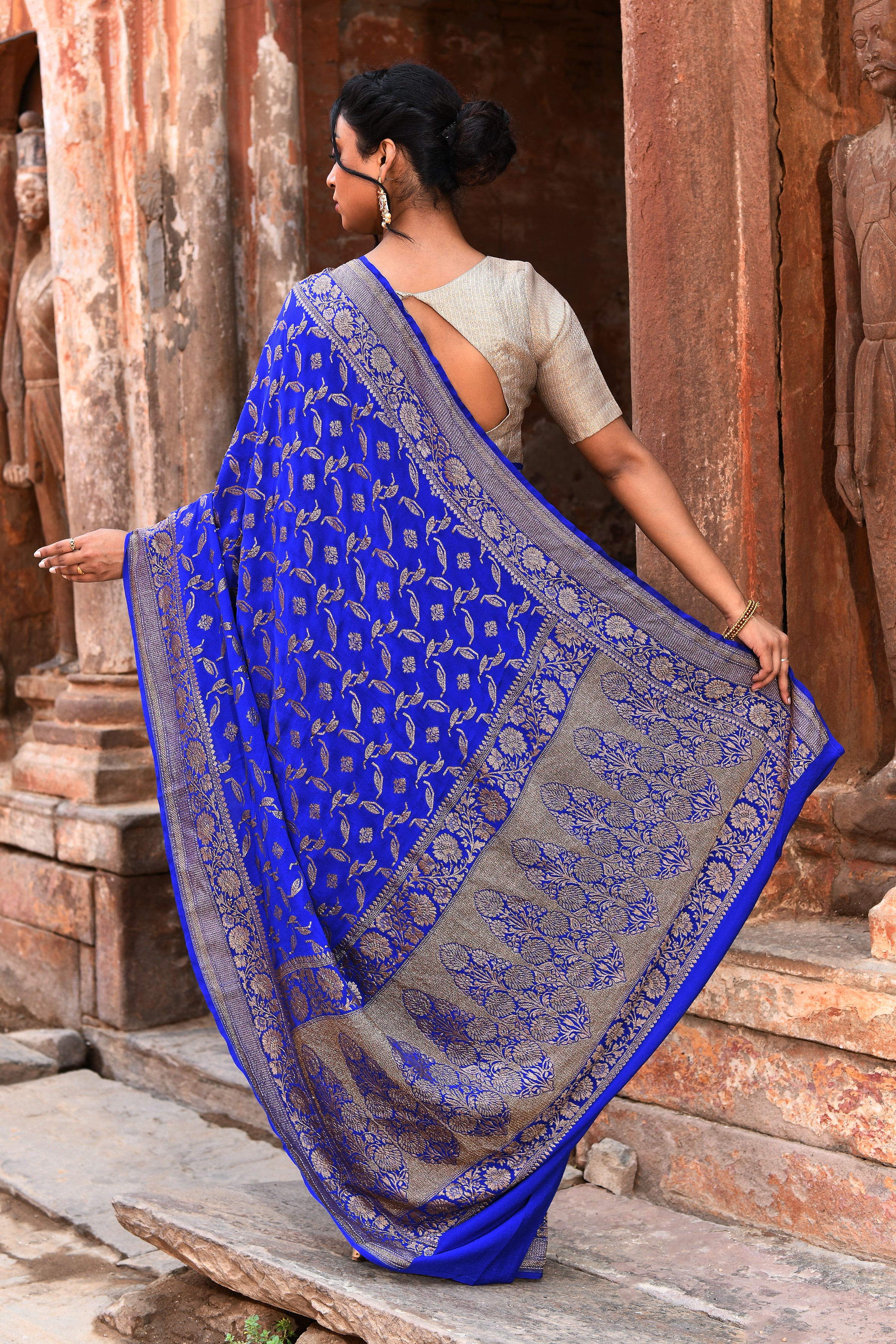 Royal Blue Banarasi Crape Chiffon Silk Saree
