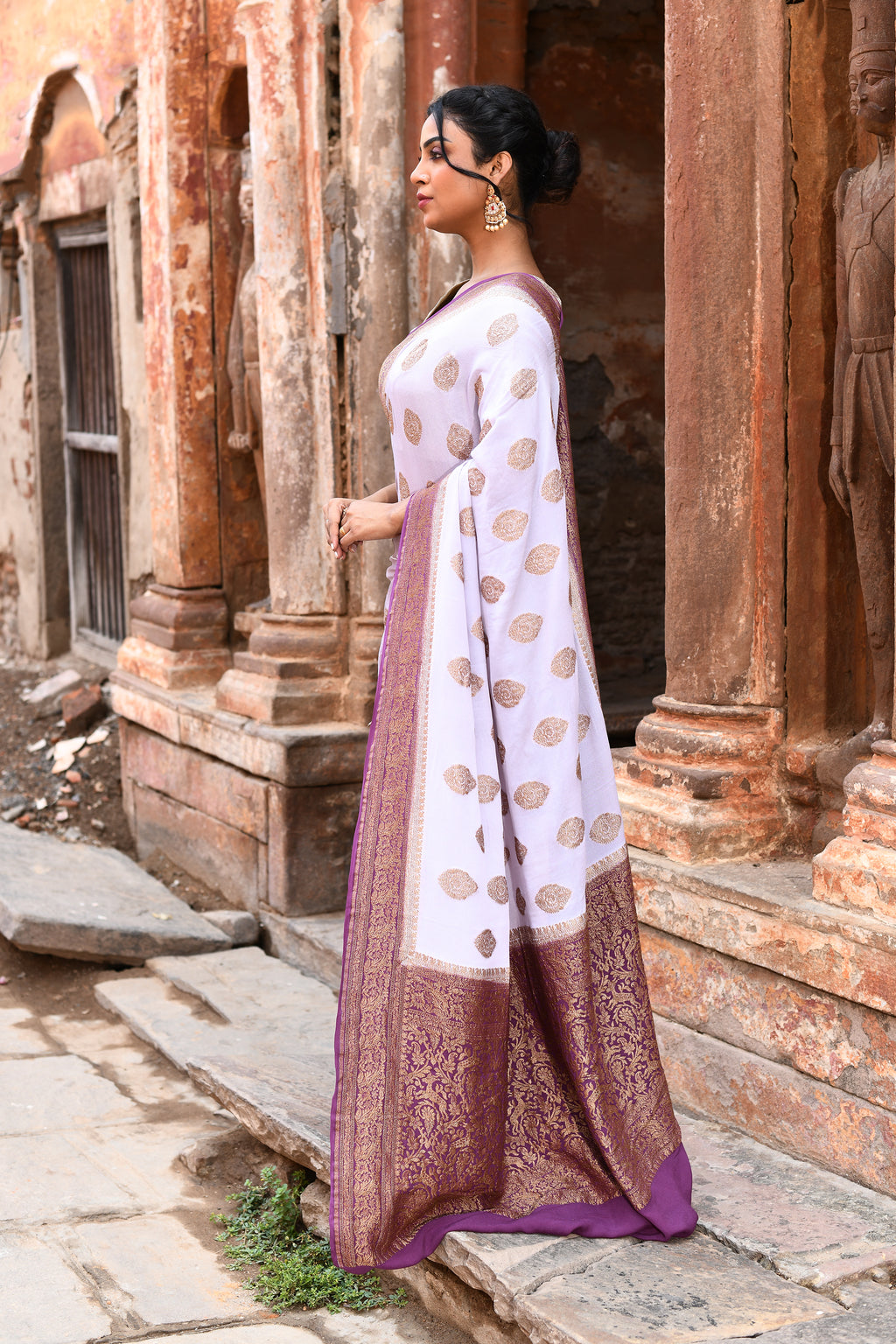 Light Purple Banarasi Crape Chiffon Silk Saree