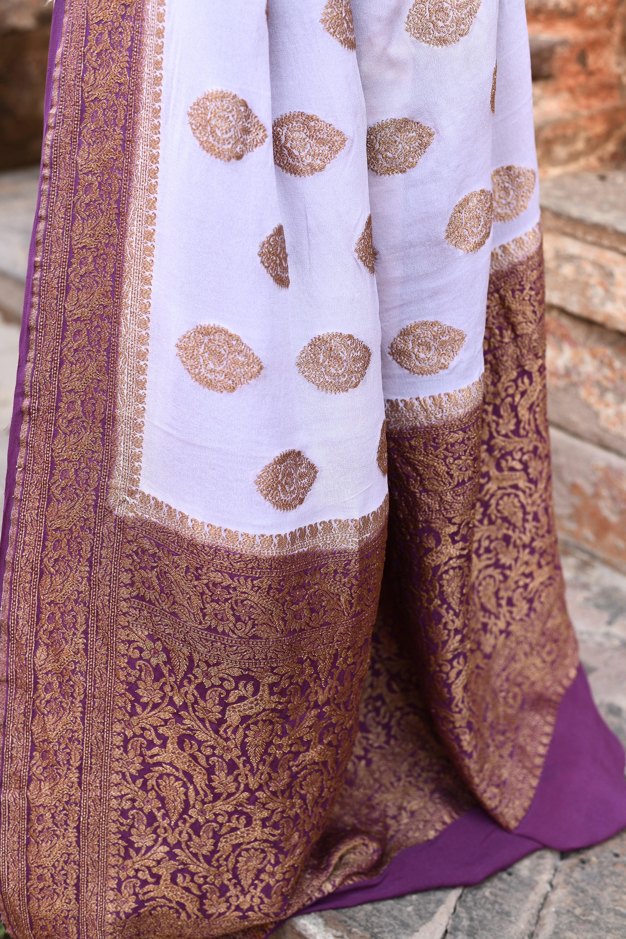 Light Purple Banarasi Crape Chiffon Silk Saree
