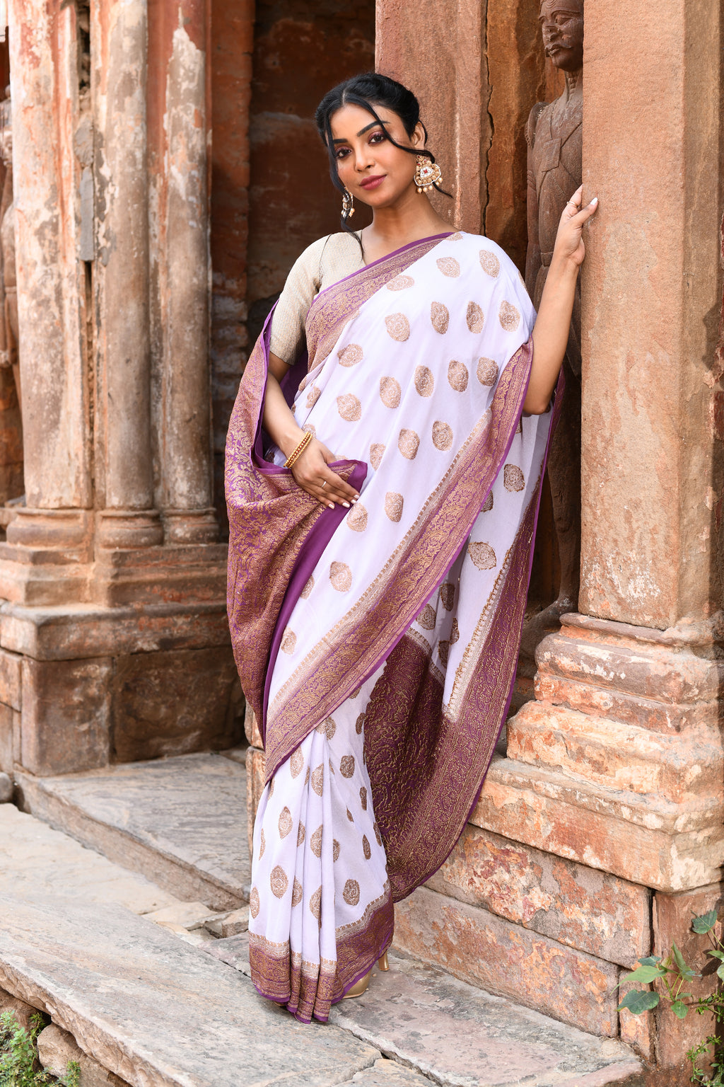 Light Purple Banarasi Crape Chiffon Silk Saree