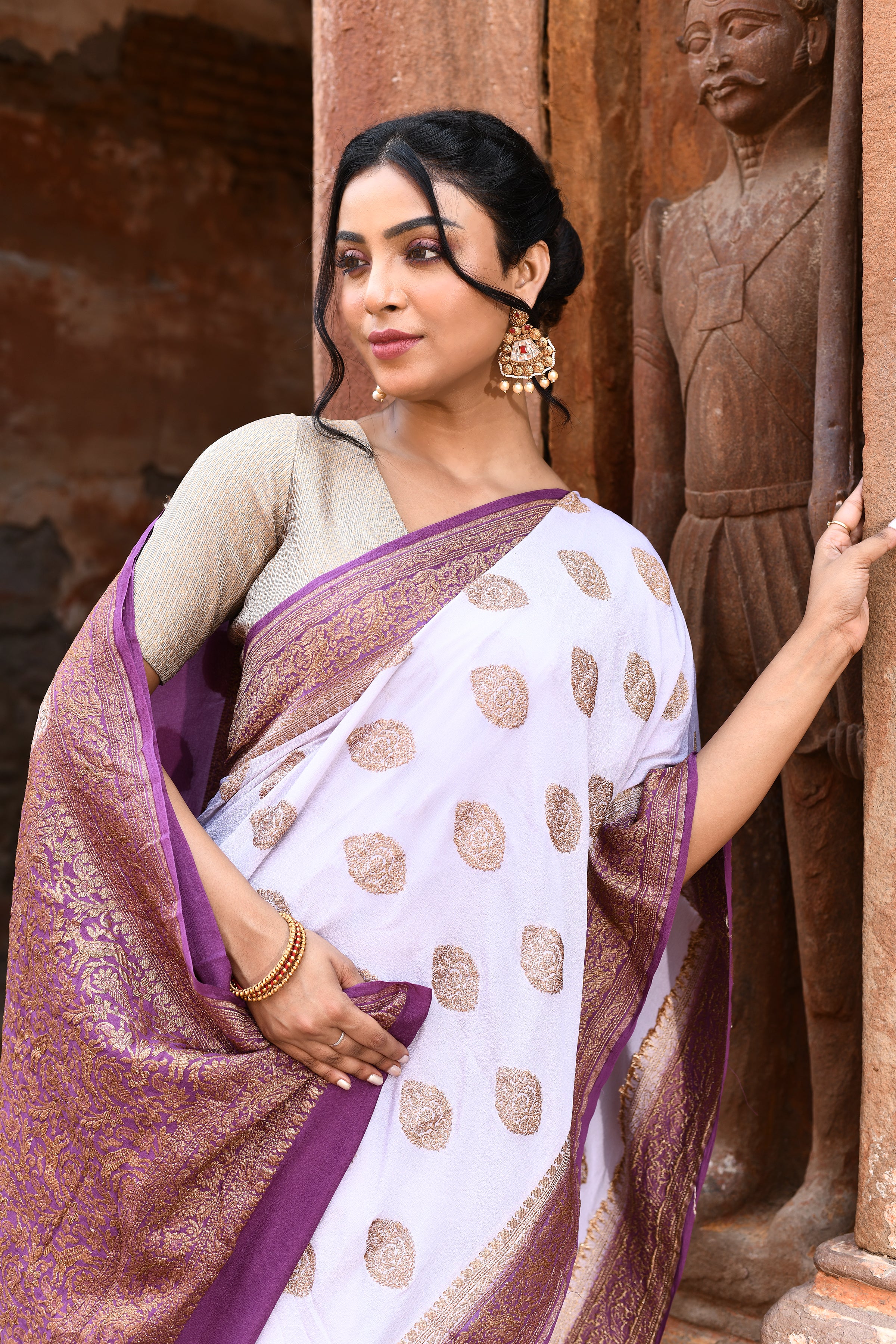 Light Purple Banarasi Crape Chiffon Silk Saree