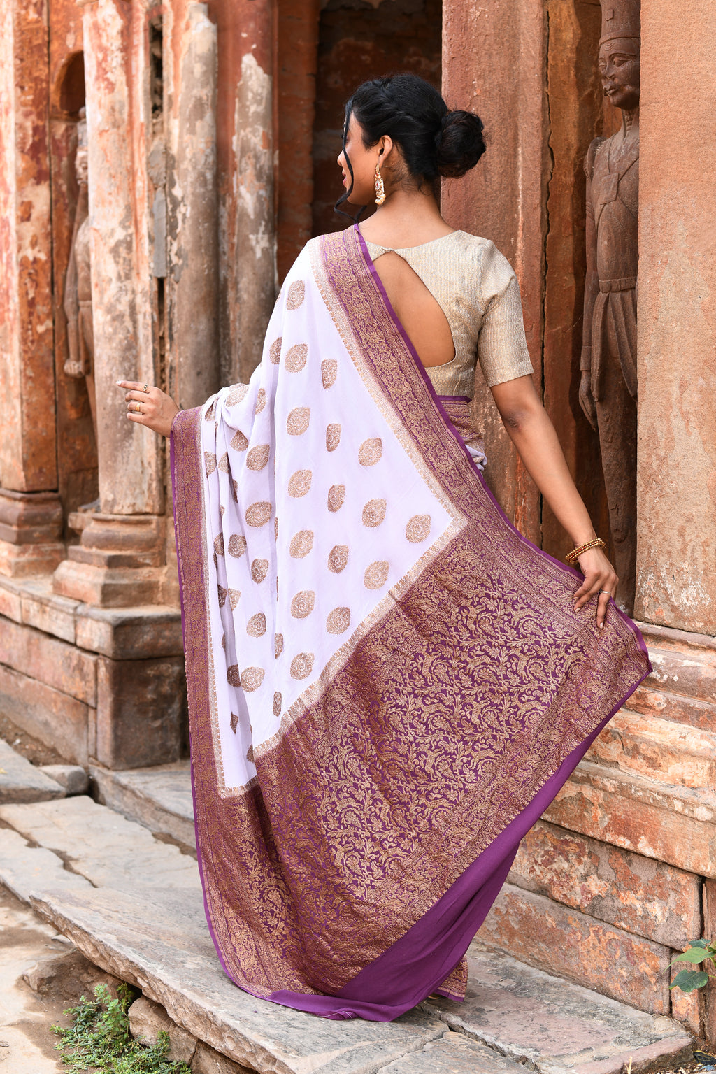 Light Purple Banarasi Crape Chiffon Silk Saree