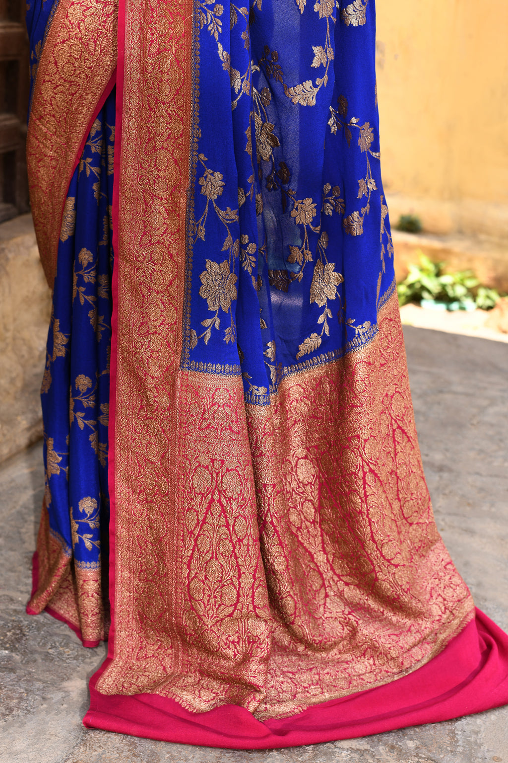 Royal Blue Banarasi Crape Chiffon Silk Saree