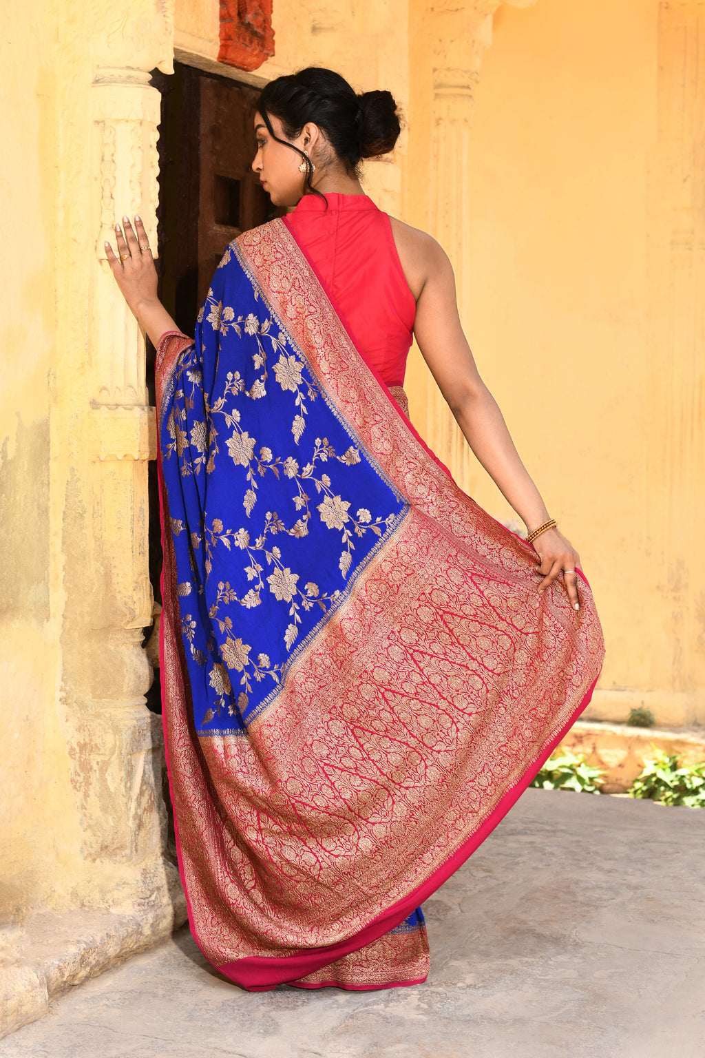 Royal Blue Banarasi Crape Chiffon Silk Saree