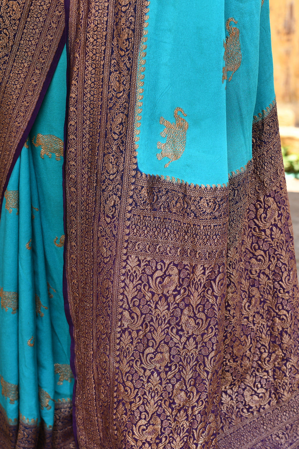 Sky Blue Banarasi Crape Chiffon Silk Saree