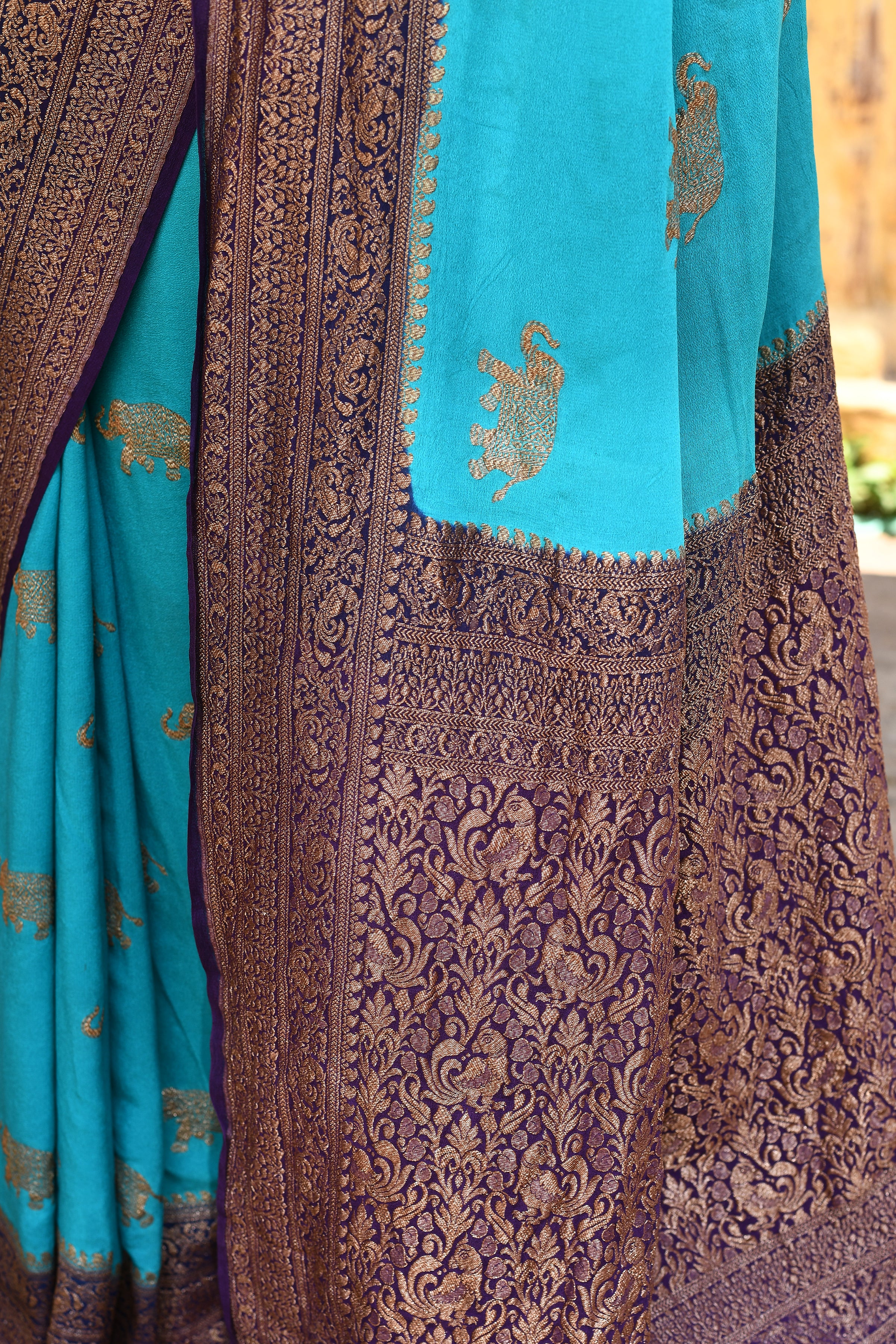 Sky Blue Banarasi Crape Chiffon Silk Saree