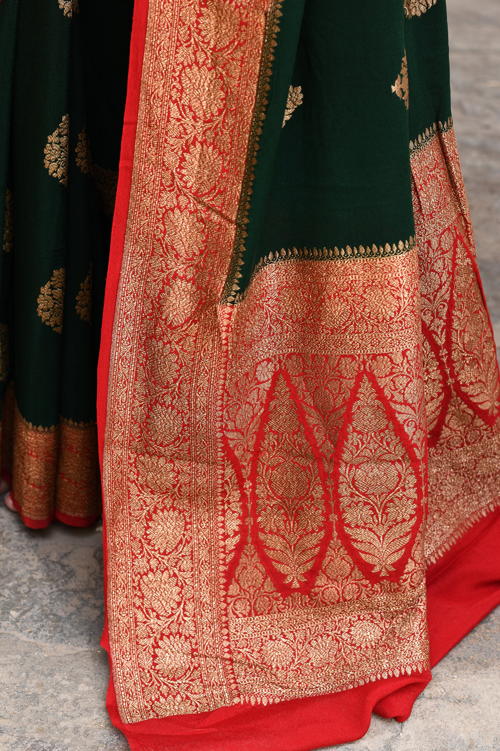 Emerald Green Banarasi Crape Chiffon Silk Saree